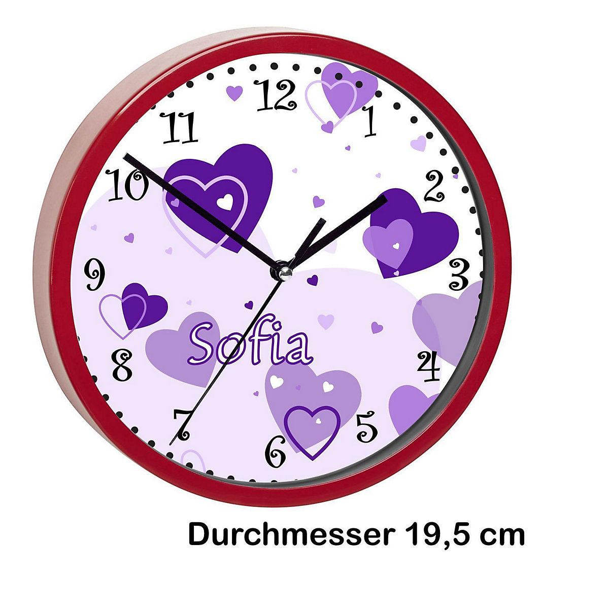 Kinder Wanduhr personalisiert mit Name Herz Lila