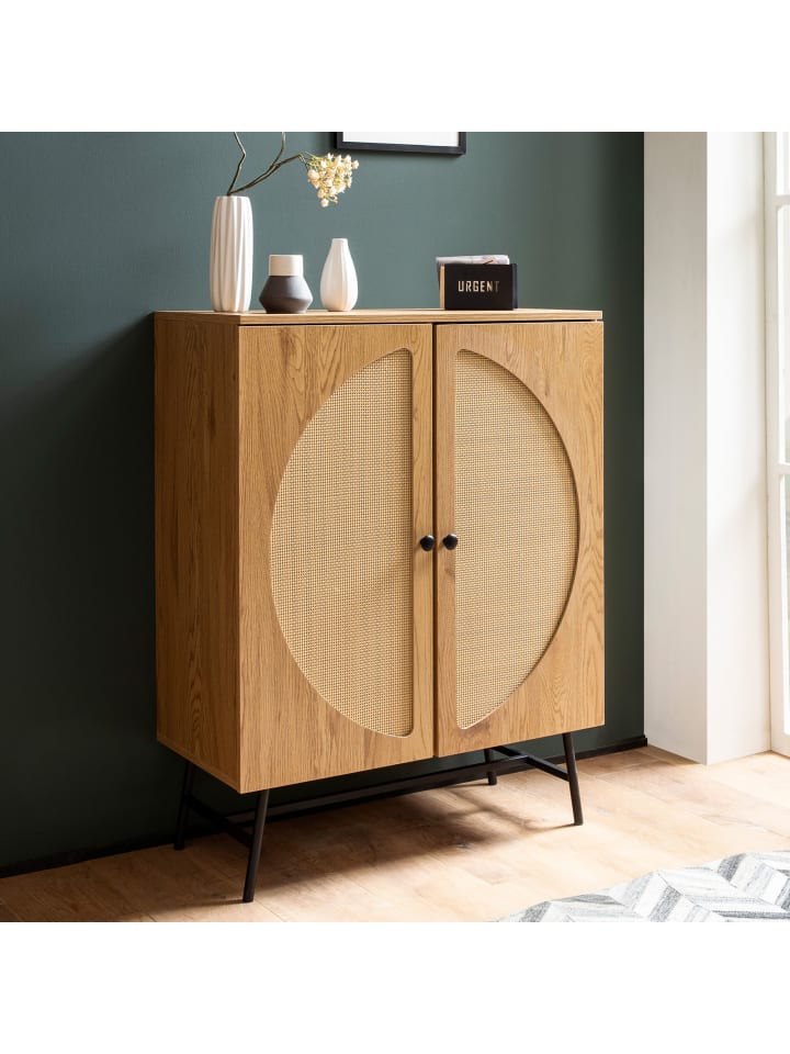 KADIMA DESIGN Sideboard 80x103x39 cm Highboard Eiche-Dekor mit Rattan Geflecht günstig kaufen onesize