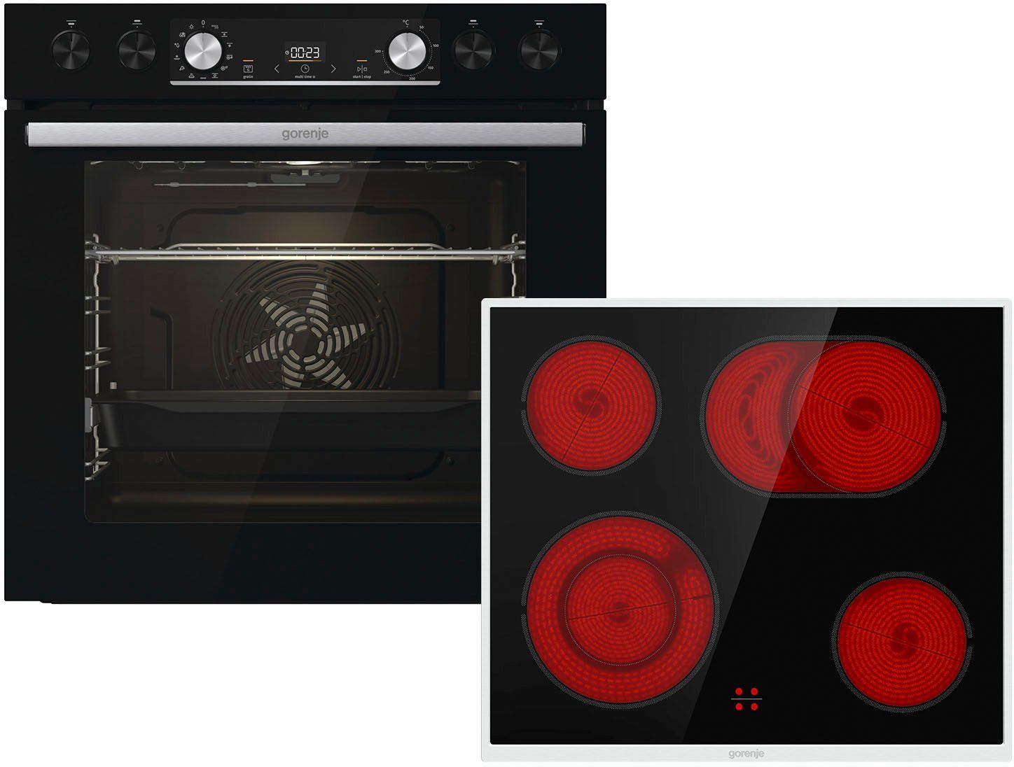 GORENJE Elektro-Herd-Set Black Set 4, mit 1-fach-Teleskopauszug, Aqua Clean