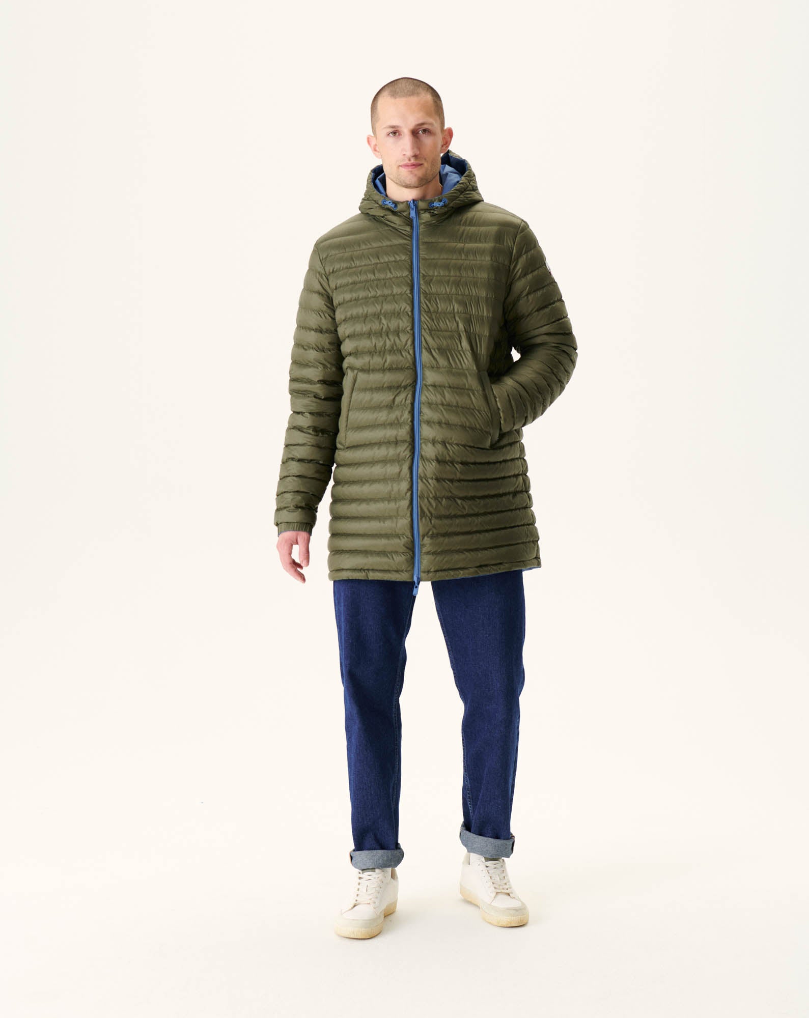 Doudoune longue réversible à capuche Bleu jeans/Army Amsterdam