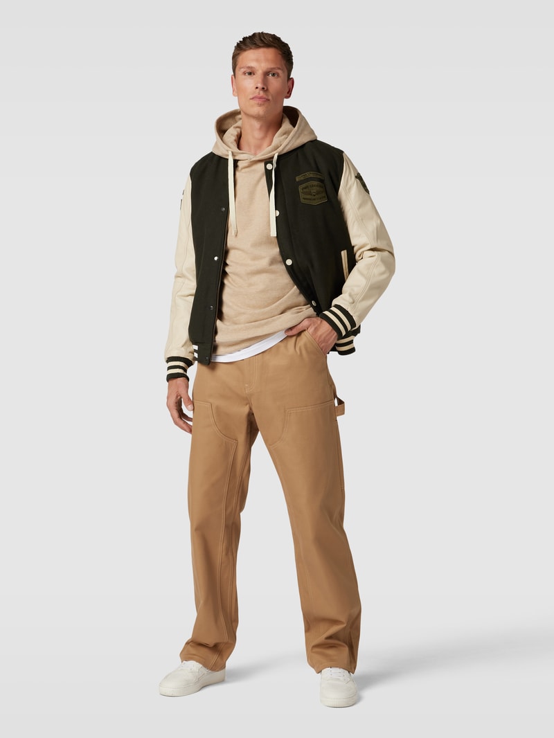 Hoodie mit Logo-Stitching in beige meliert