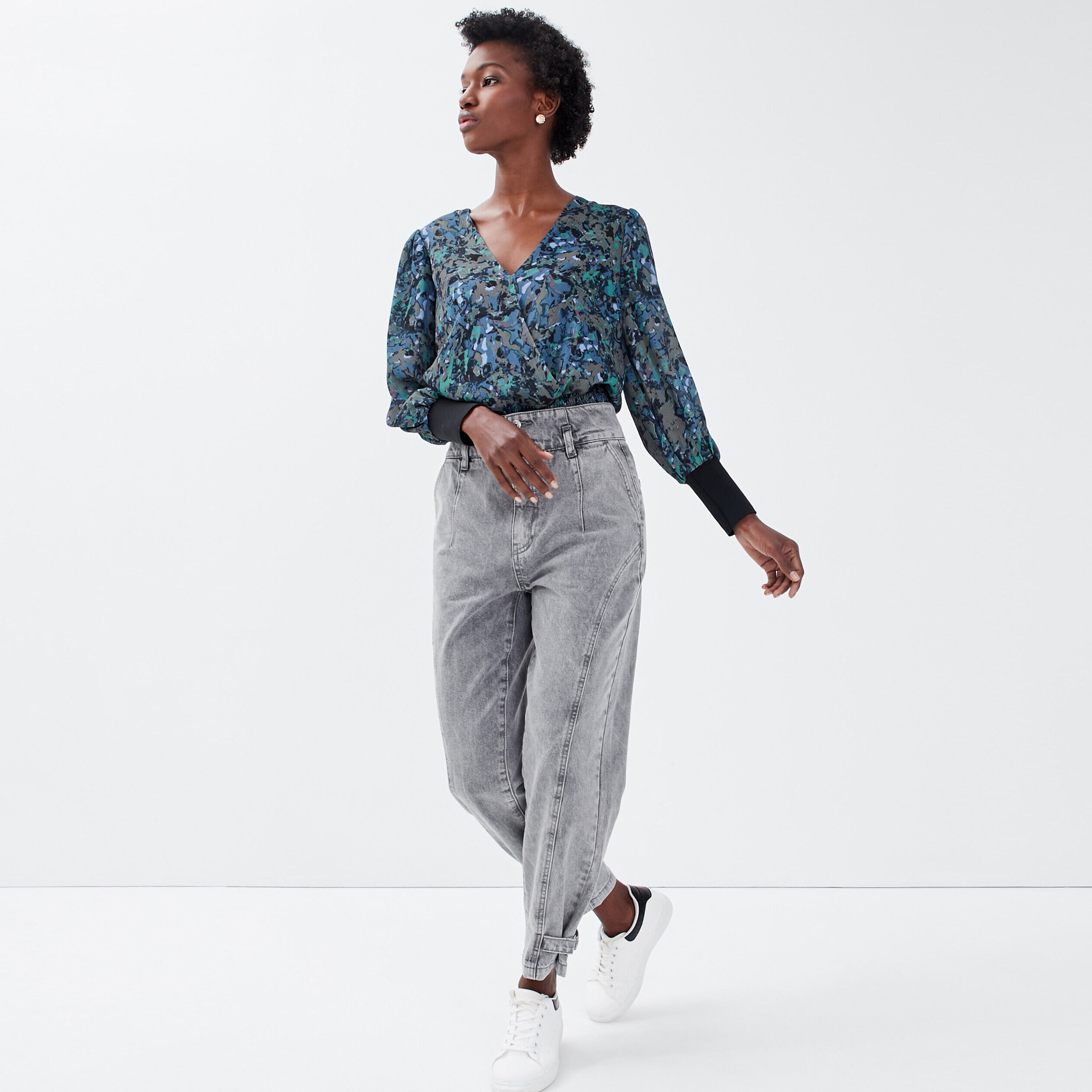 Jeans slouchy détails boucles denim gris femme | Cache Cache