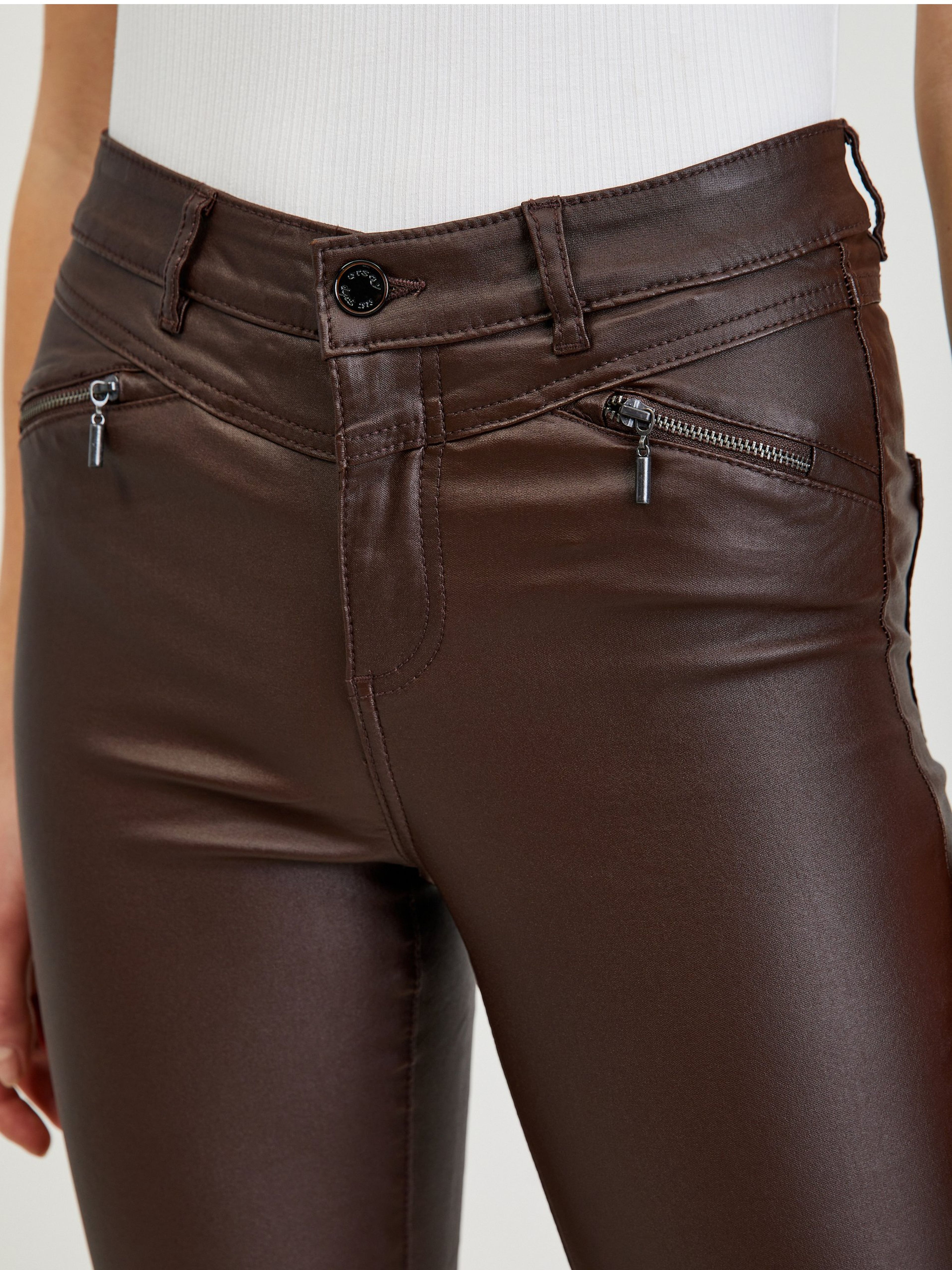 Dunkelbraune Damen Kunstlederhose ORSAY