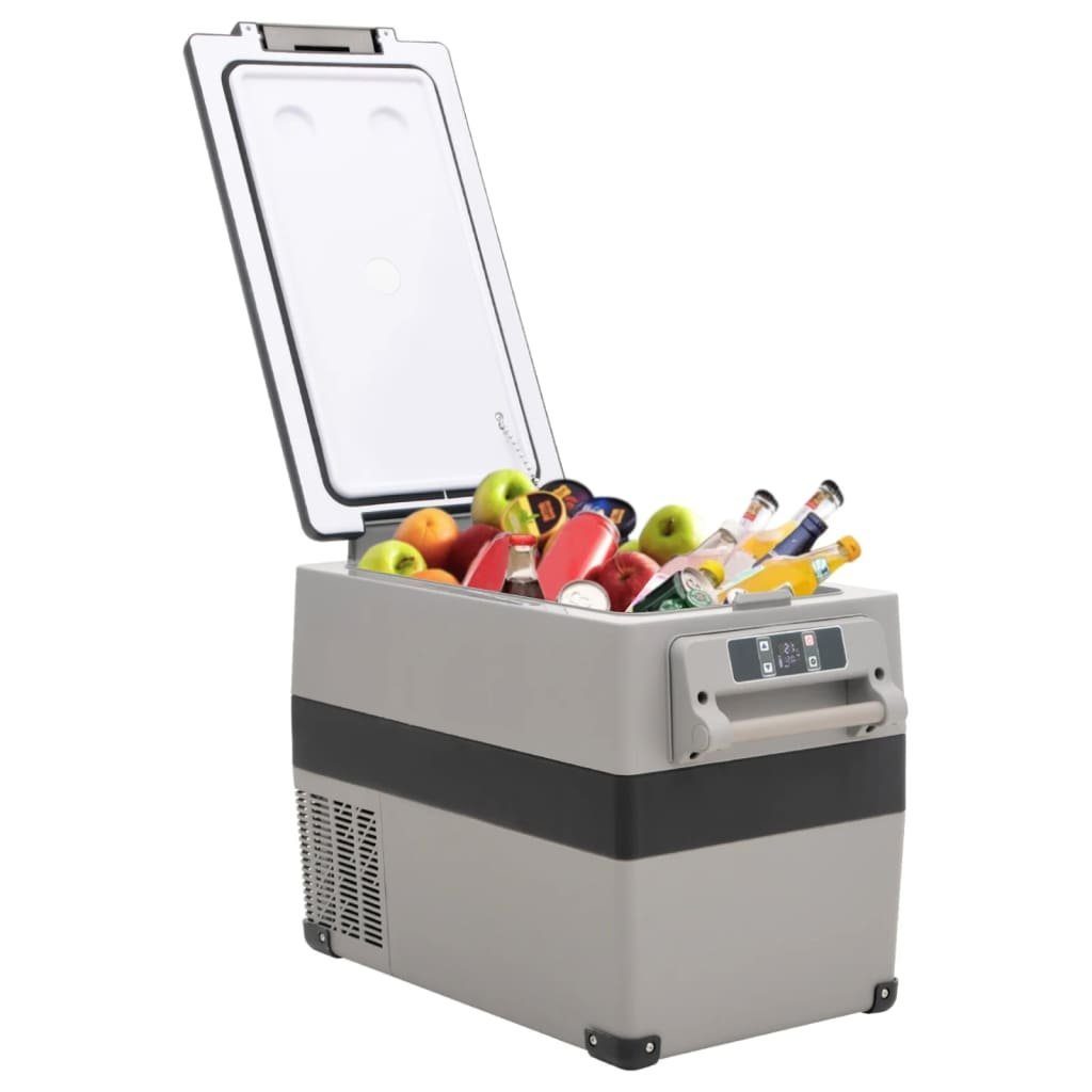 vidaXL Kühlbox Kompressor Kühlbox mit Griff und Adapter Schwarz und Grau 55 L Camping