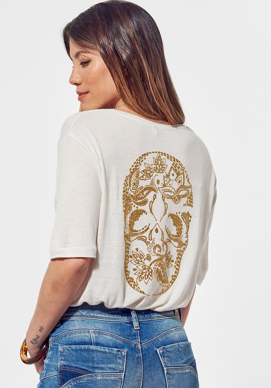 PAOLA  T-shirt loose blanc Femme imprimé tête de mort