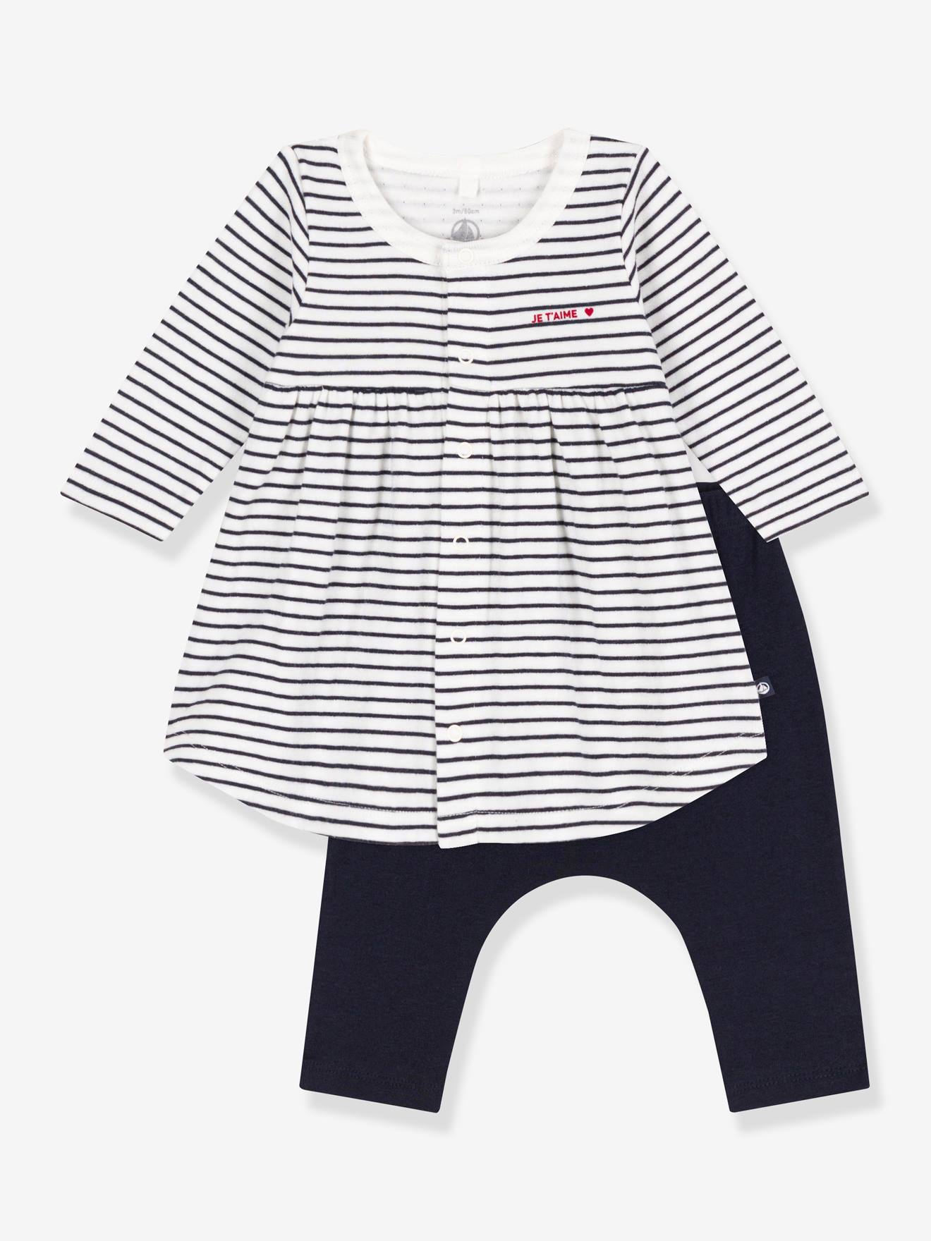 Robe marinière et legging en coton bébé PETIT BATEAU blanc imprimé