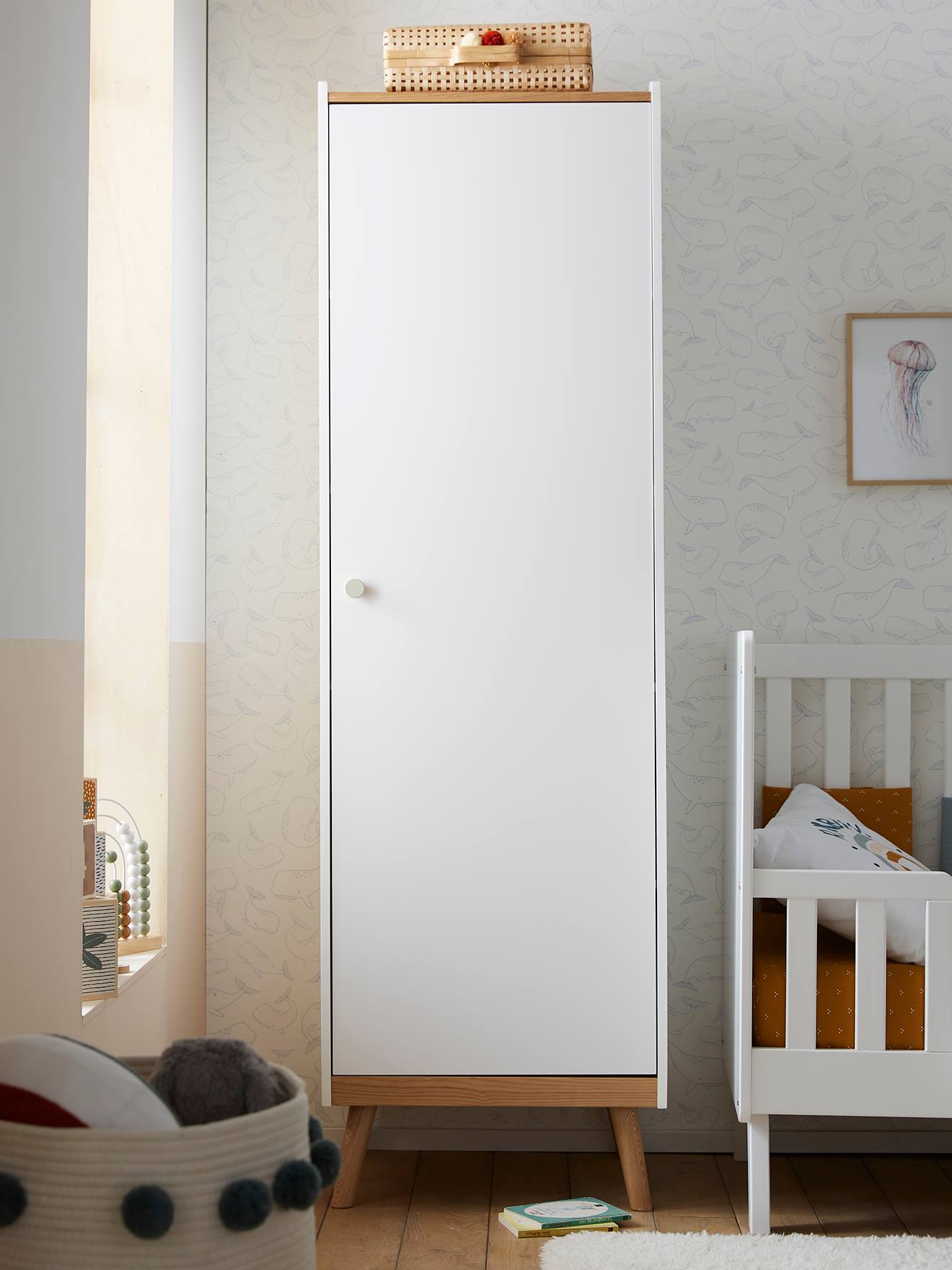 Vertbaudet Kinderzimmerschrank KONFETTI, 1 Tür - weiß/natur