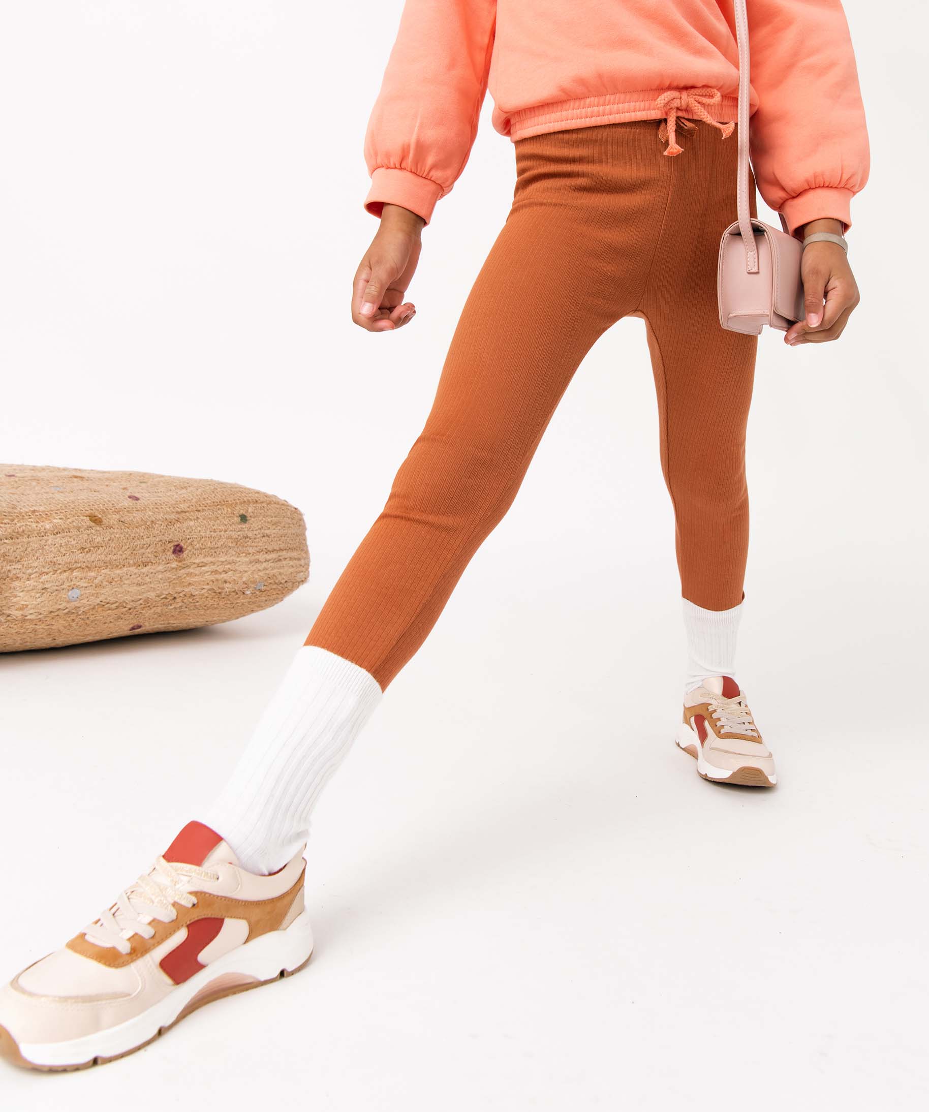 Legging fille à ctes et n?ud pailleté à la taille marron | GEMO