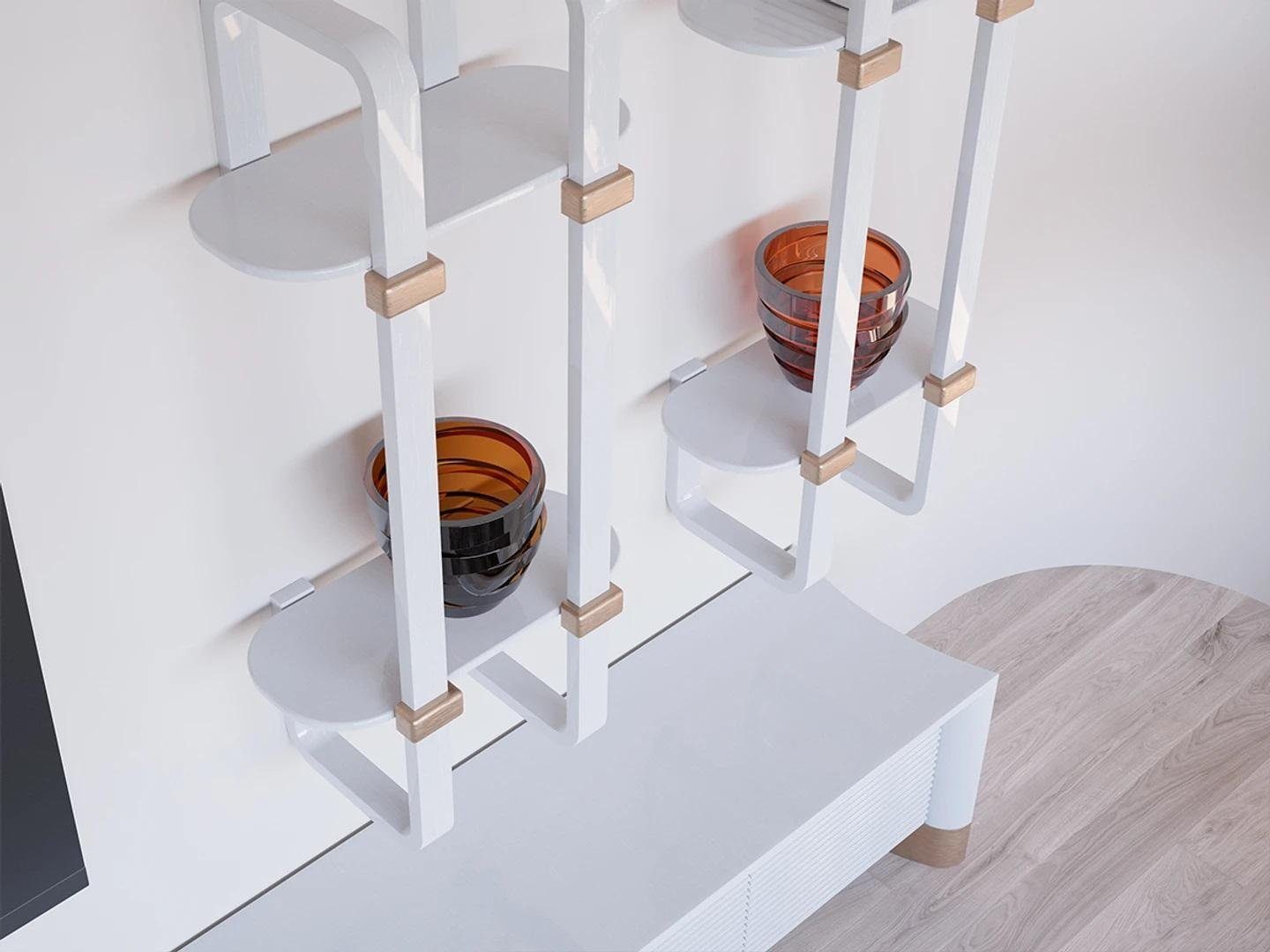 JVmoebel Wohnwand Wohnzimmer Holzmöbel TV-Ständer Design 2x Wandregale Einrichtung, (3-St., 1x TV-Ständer + 2x Wandregale), Made in Europa