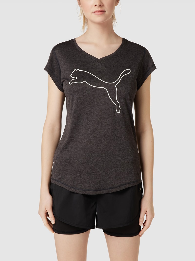 T-Shirt mit Label-Print Modell 'Heather' in dunkelgrau meliert