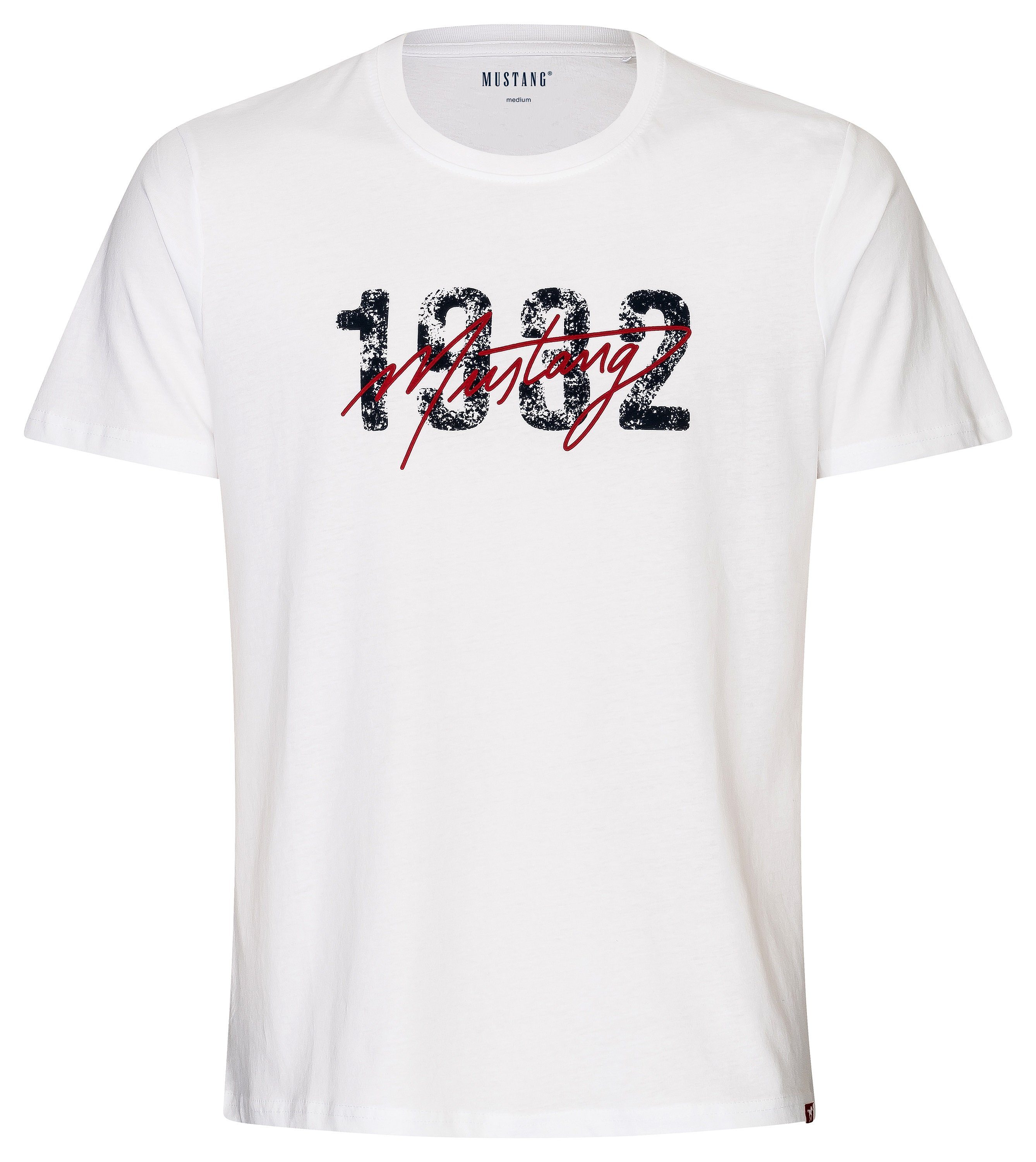 MUSTANG T-Shirt Lounge Shirt Hemd T-Shirt rotem Kontraststreifen und Mustangbranding