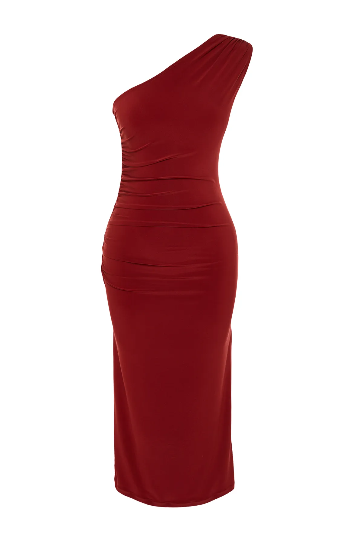 Trendyol Collection  Kachel One-Shoulder Draped Tailliertes/Tailliertes Stretch-Strick Midi-Bleistiftkleid TWOSS24EL00100
