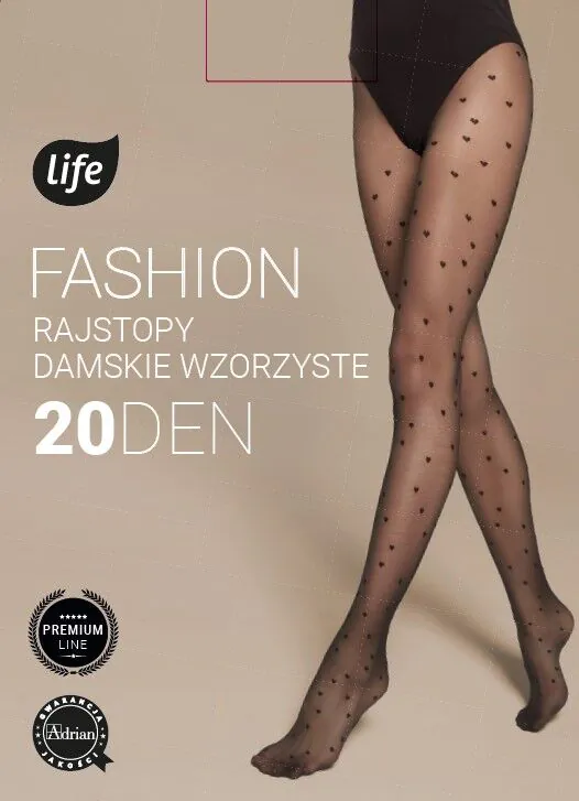 Moteriškos pėdkelnės „Life“ su širdelių raštu, 20 DEN, 2 dydis