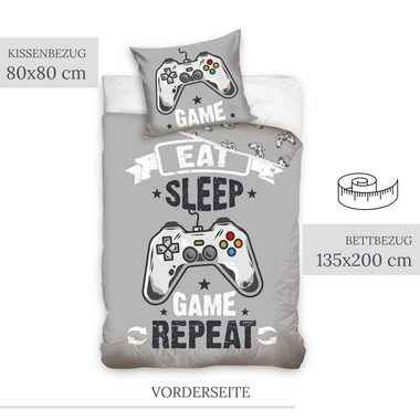 Bettwäsche Gamer 135x200 + 80x80 cm, 100 % Baumwolle, MTOnlinehandel, Renforcé, 2 teilig, Zocken Gaming / Game Kinder-, Teenager-Bettwäsche