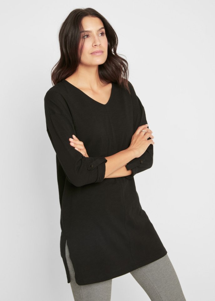 Baumwoll-Longshirt mit Turn-up-Ärmel