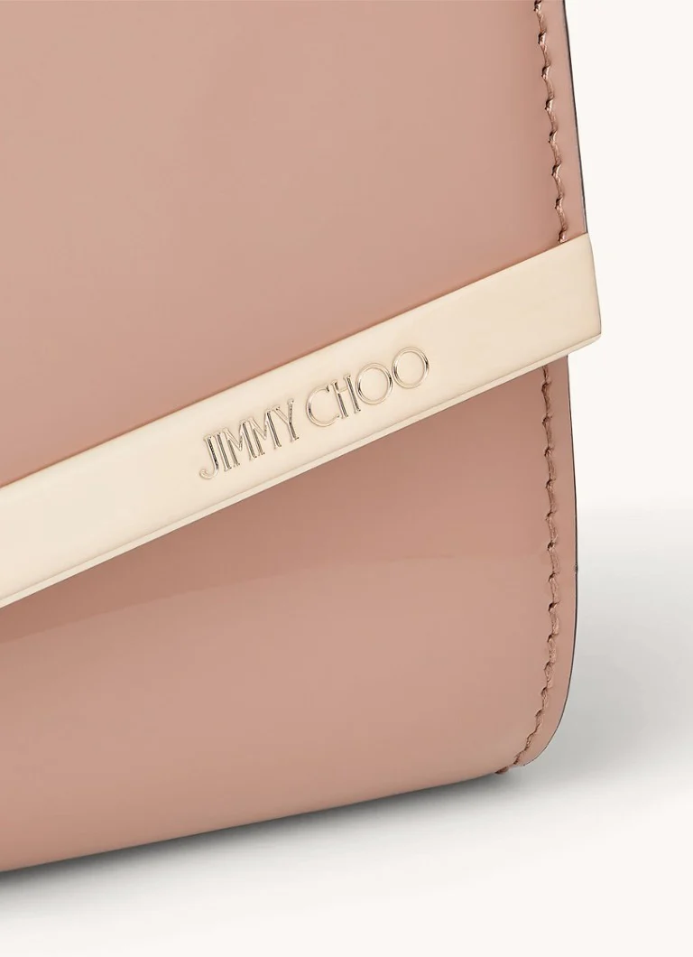 Jimmy Choo Emmie lakotas ādas sajūga soma ar noņemamu plecu siksnu