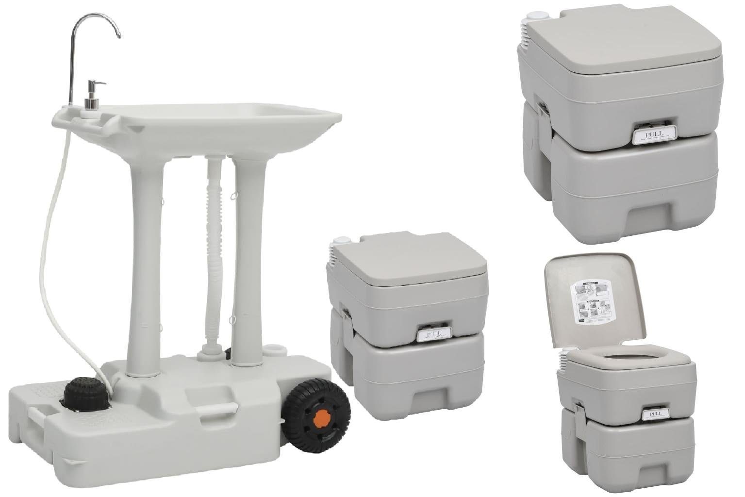vidaXL Campingtoilette Tragbare Campingtoilette mit Waschbecken