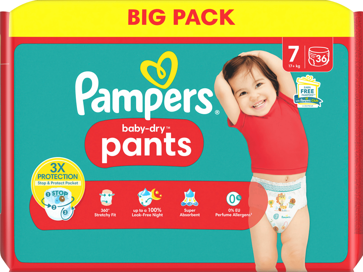 Baby Pants Baby Dry Gr.7 Extra Large (17+kg), Big Pack, 36 St