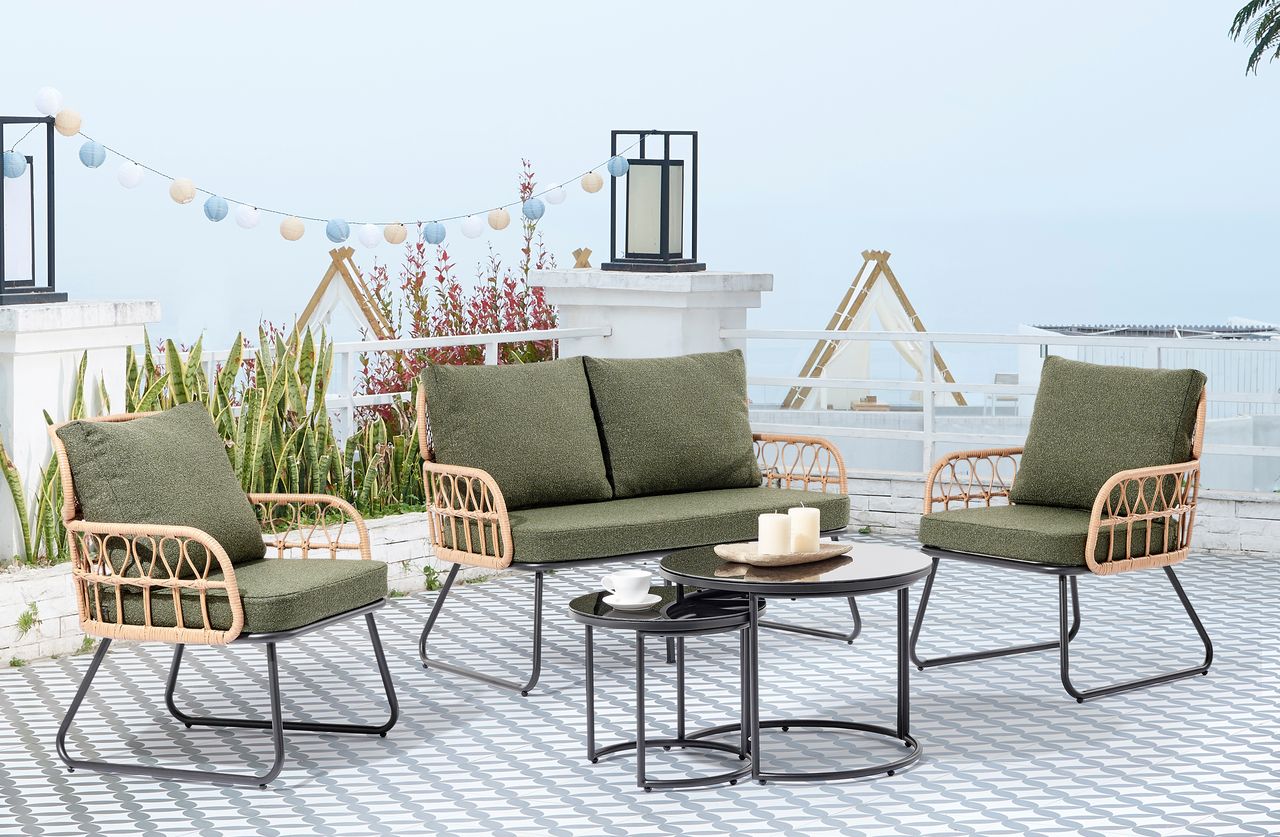 Happy Home Happy Home Rattan-Gartenset 5 tlg. mit Sitzkissen HGS51-GRN, grün