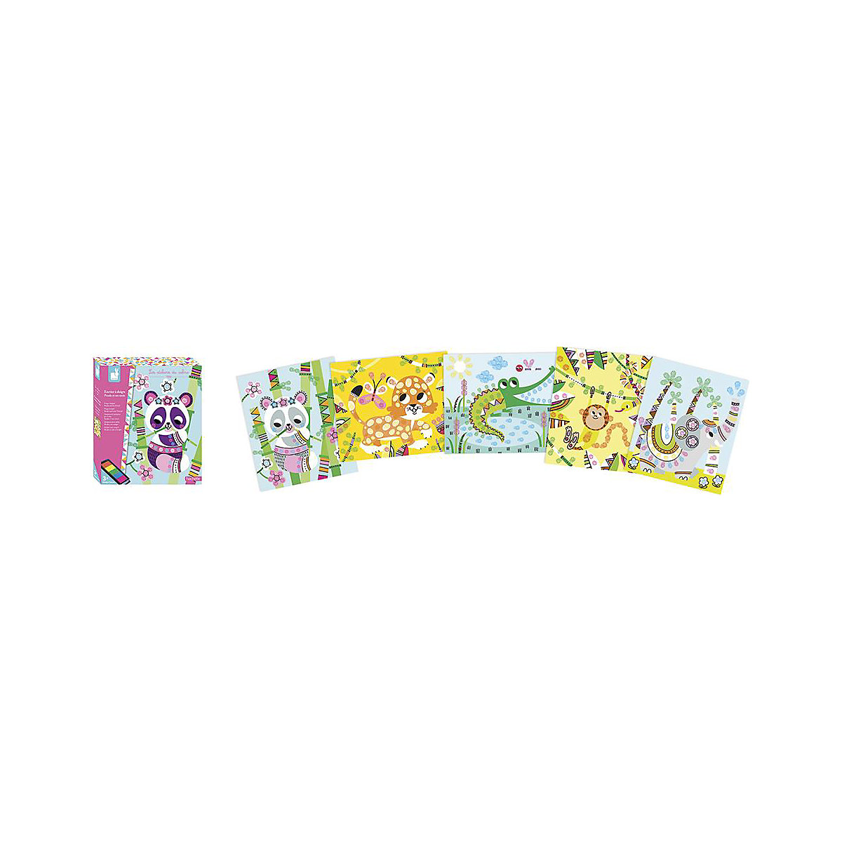 Kreativ-Set Panda und Freunde 5 Karten zum Bemalen 