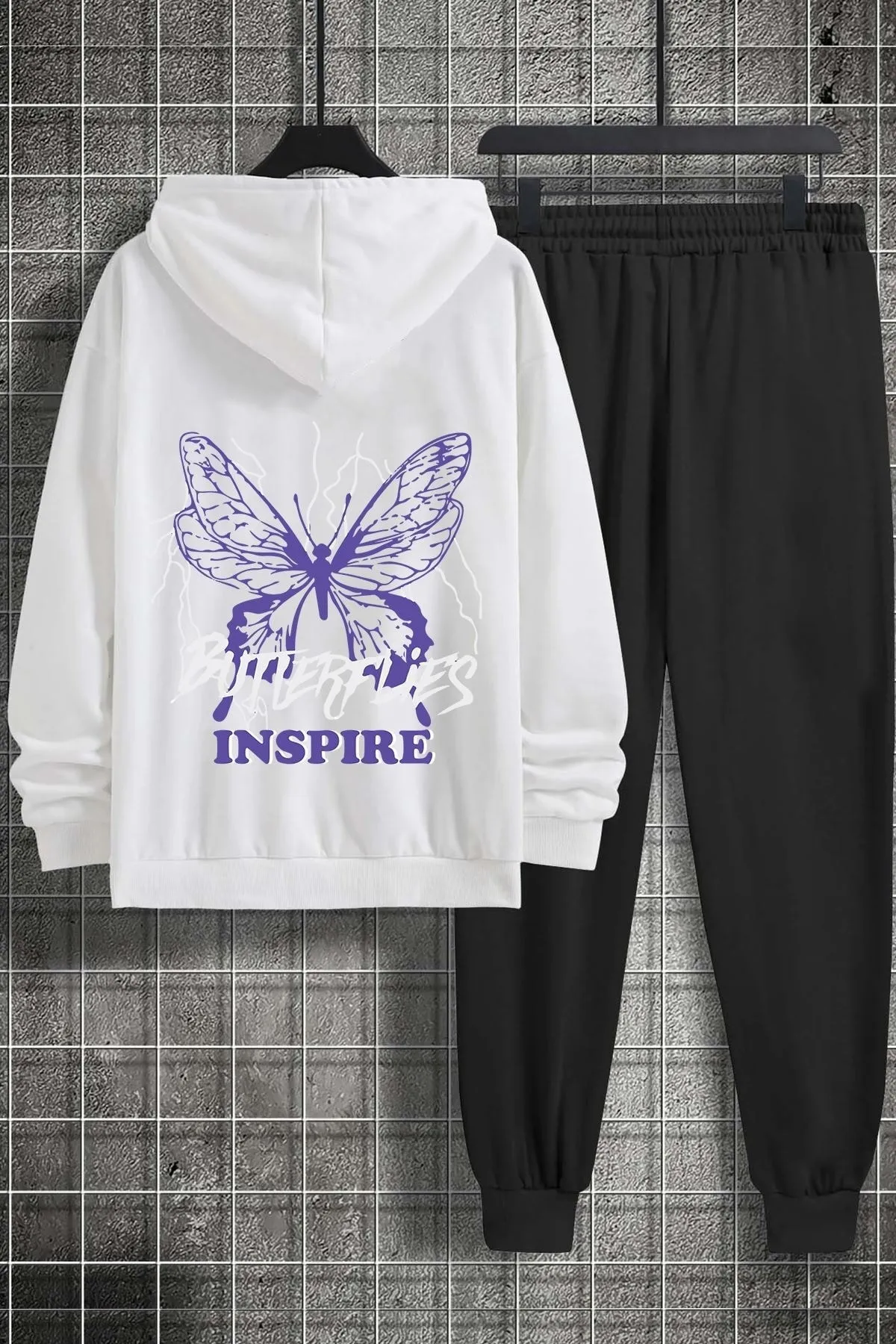 uyguntarz  Unisex-Trainingsanzug-Set mit Schmetterlings- und Buchstabengrafikdruck