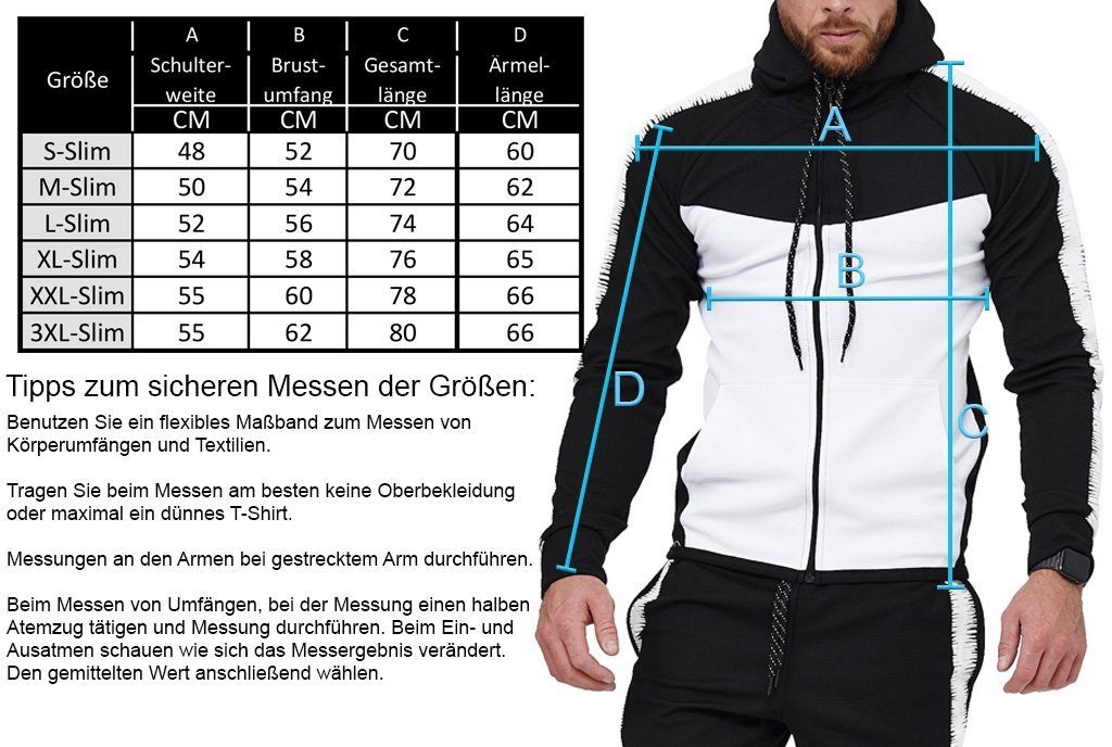 L.gonline Freizeitanzug Herren Jogging-ANZUG, Freizeitanzug, Sporthose und Kapuzenjacke, (Kapuzenjacke mit Reißverschluss, Hose, 2-tlg), Fitness Freizeit Casual