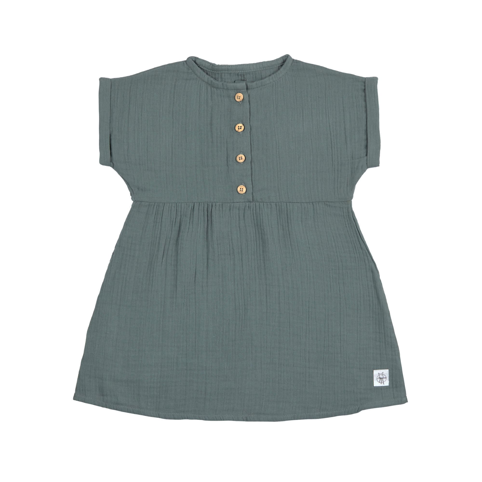 Musselin Kinderkleid - Bio Baumwolle, Petrolgrün