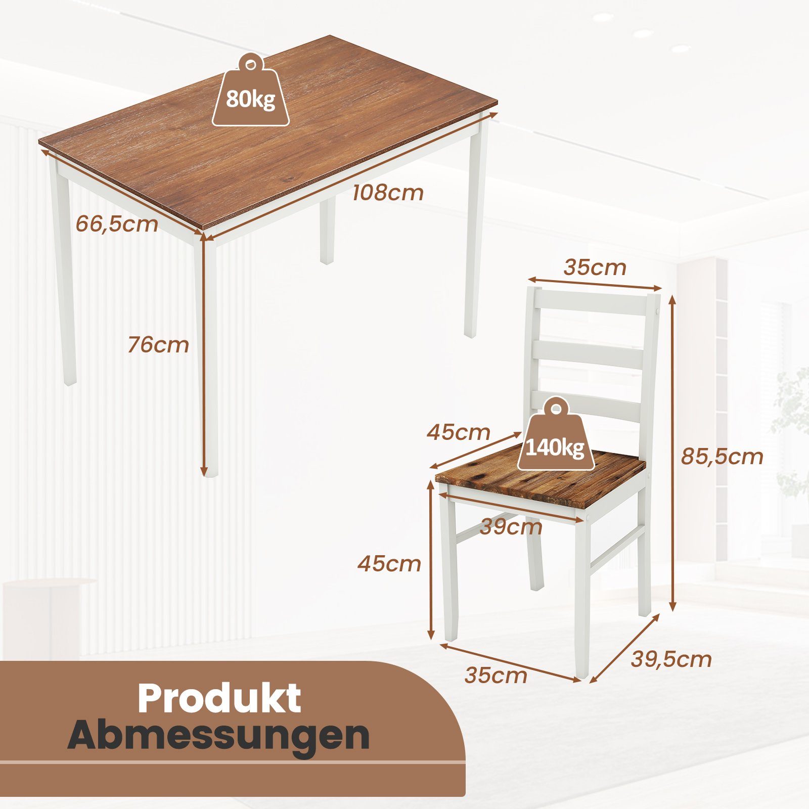 COSTWAY Essgruppe, (1-tlg), nur 1 Esstisch aus Massivholz, bis 80kg, 108x66,5x76cm