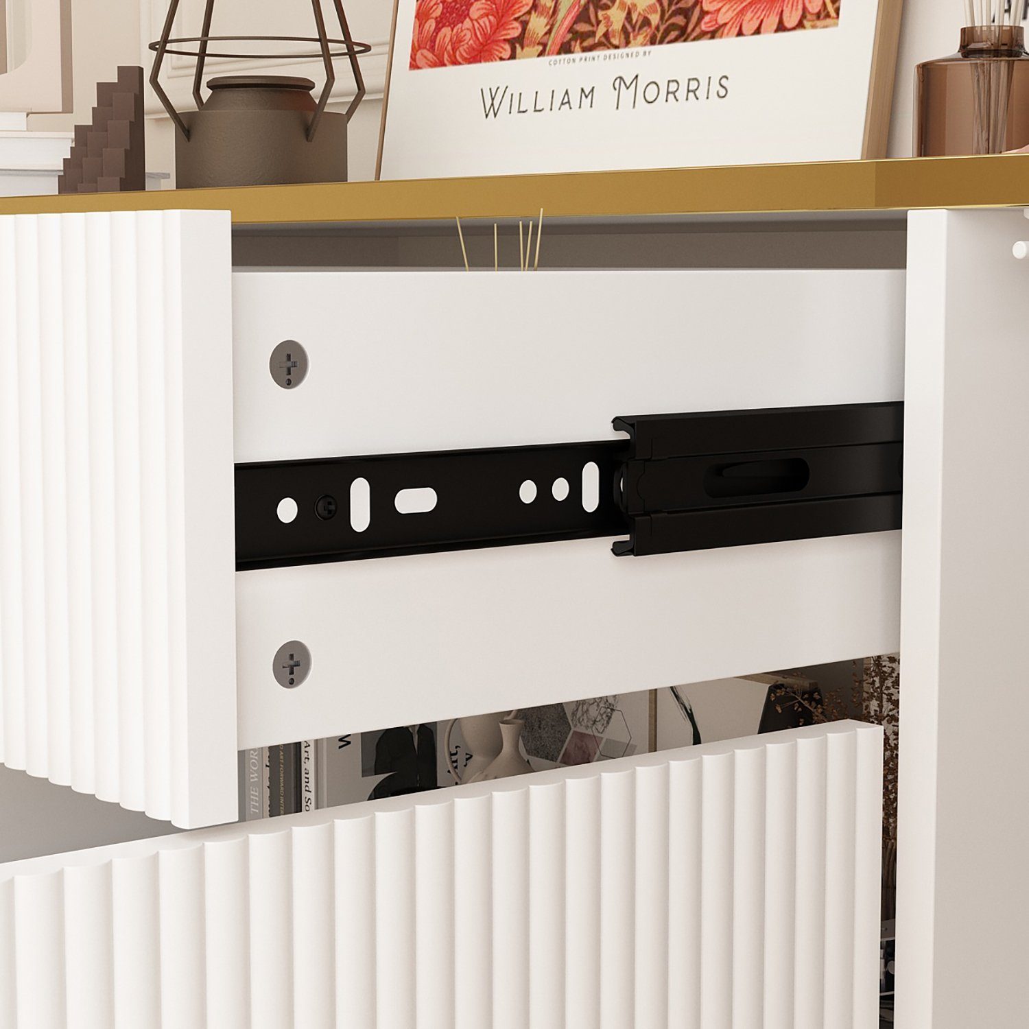FUFU&GAGA Sideboard Komodenschrank mit 4 Türen und 1 Schublade