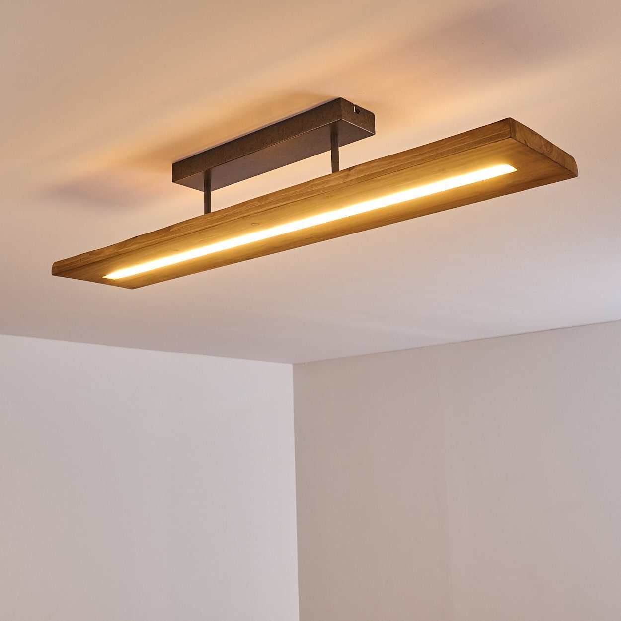 hofstein Deckenleuchte Volano dimmbare Deckenlampe aus dunklem Holz und Metall, Dunkelgrau, 3000 Kelvin, 3000 Lumen, moderne Zimmerlampe, dimmbar über den Lichtschalter