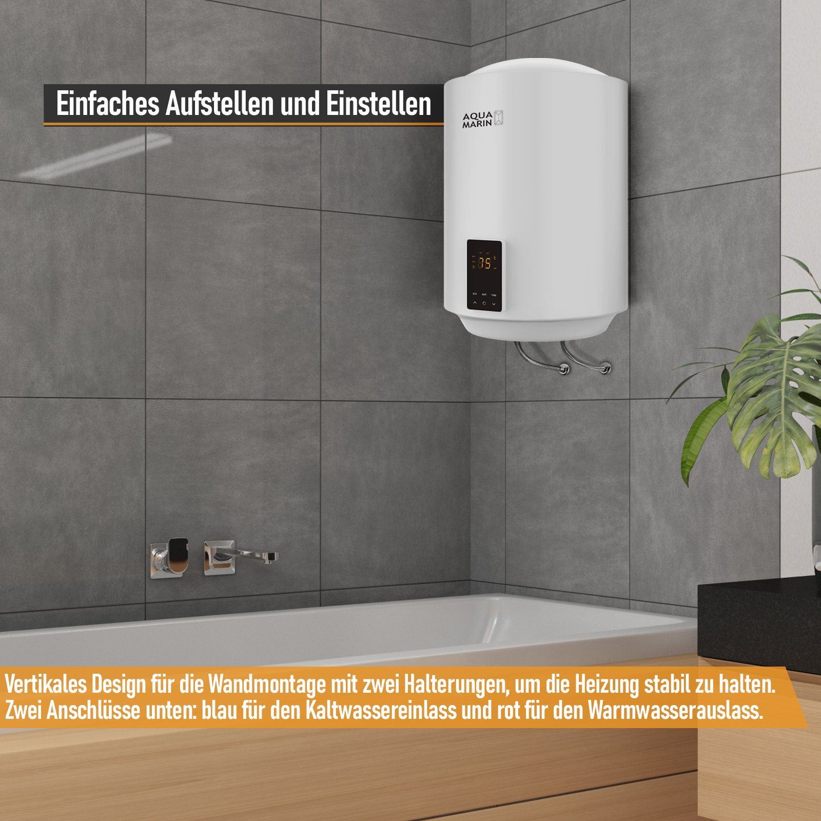 Aquamarin Wandspeicher Elektro SMART Warmwasserspeicher - 30/50/80/100 L, 2 kW, EEK A/B