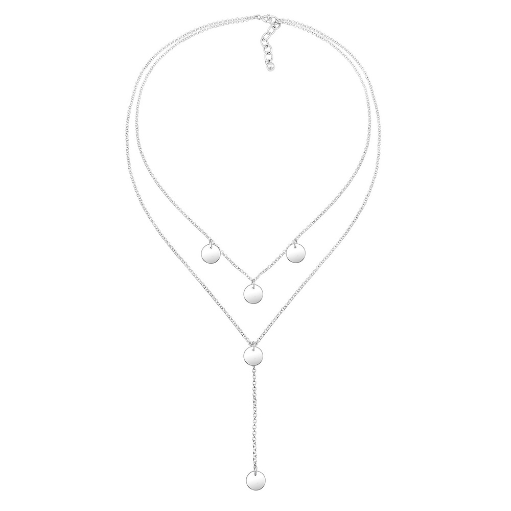 Elli Elli Collier Femmes Chaîne en Y Géo Couches Cercle Plaquette en Argent Sterling 9 collier