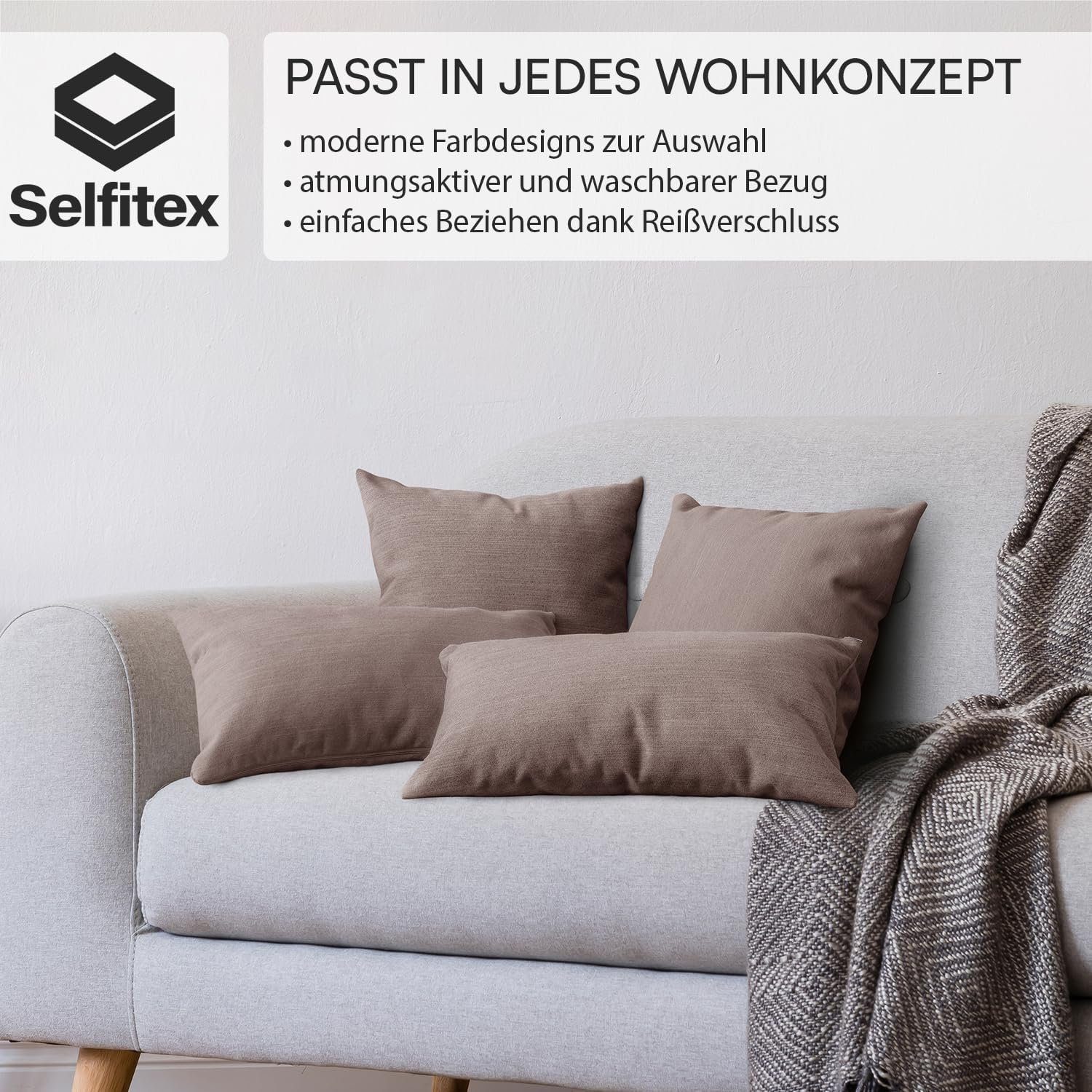Selfitex Dekokissen 4er Set Luxus Kissen 2x 40/40 + 2x 30/50, mit Füllung und Bezug, für Sofa, Couch, Bett oder als Polster jeglicher Art, Zierkissen
