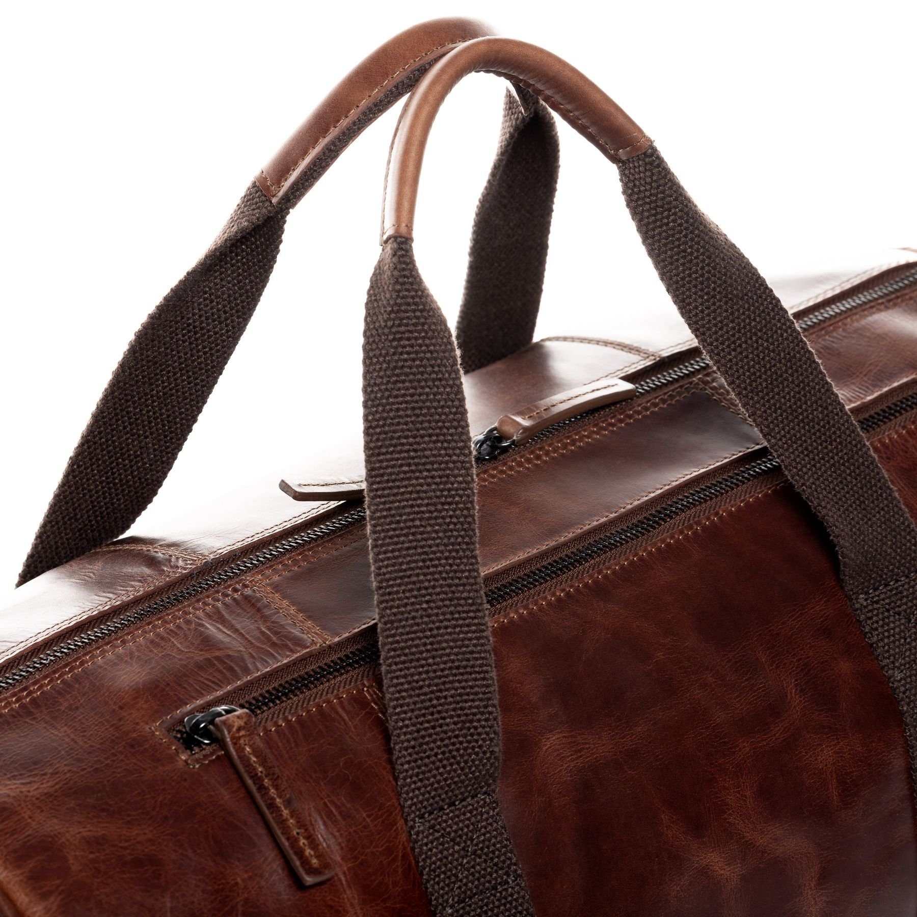 FEYNSINN Reisetasche Leder Weekender Unisex FINLAY, Echtleder Reisegepäck für Damen & Herren, Sporttasche XL braun-cognac