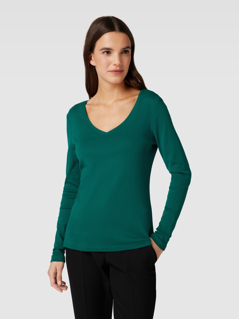 Longsleeve mit V-Ausschnitt in dunkelgrün