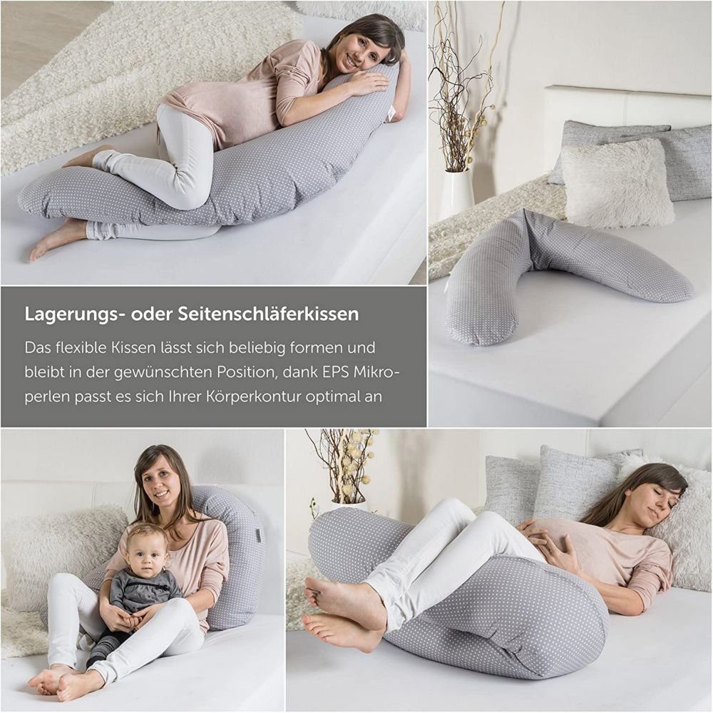 Theraline Stillkissen Dodo Pillow Premium - Grau, 2-tlg., Lagerungskissen, Schwangerschaftskissen, Seitenschläferkissen - 180 cm