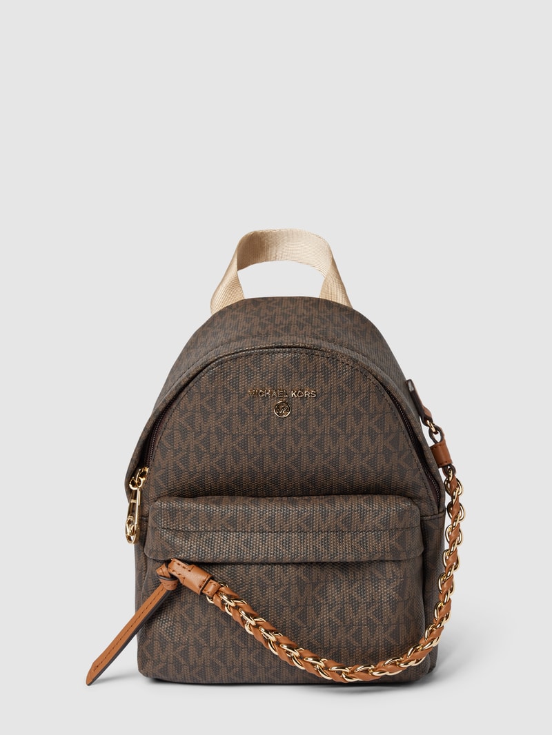 Rucksack mit Allover-Logo Modell 'SLATER' in dunkelbraun