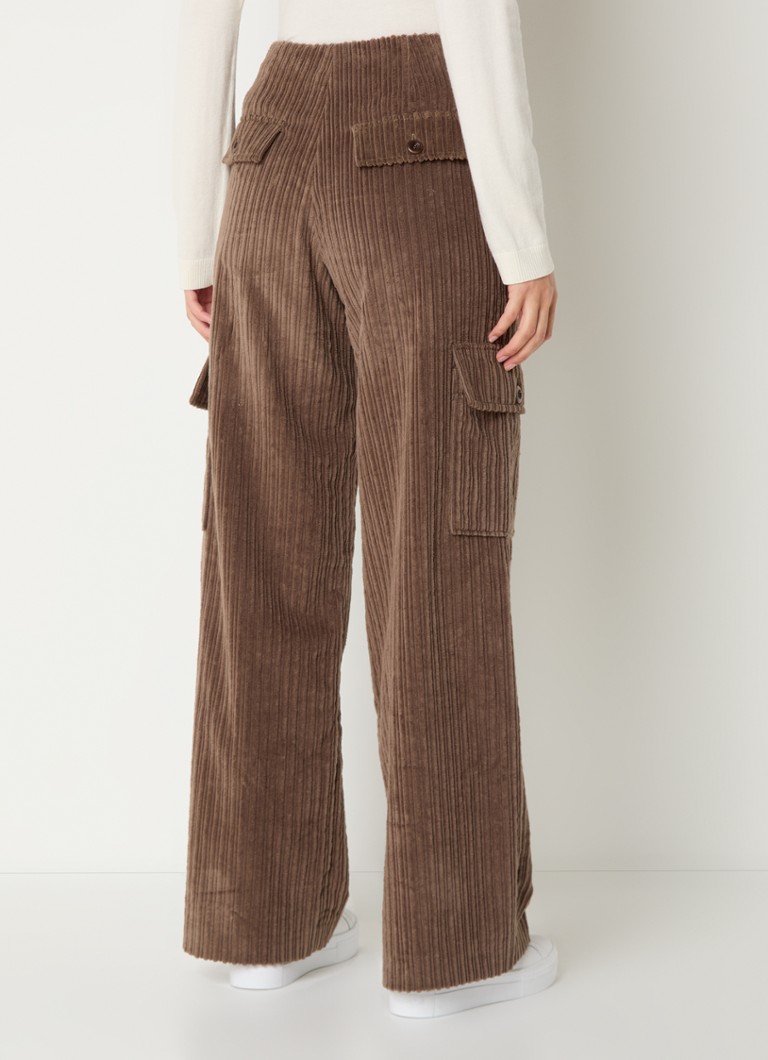Claudie Pierlot High waist wide fit velvet cargo trousers with patch pockets