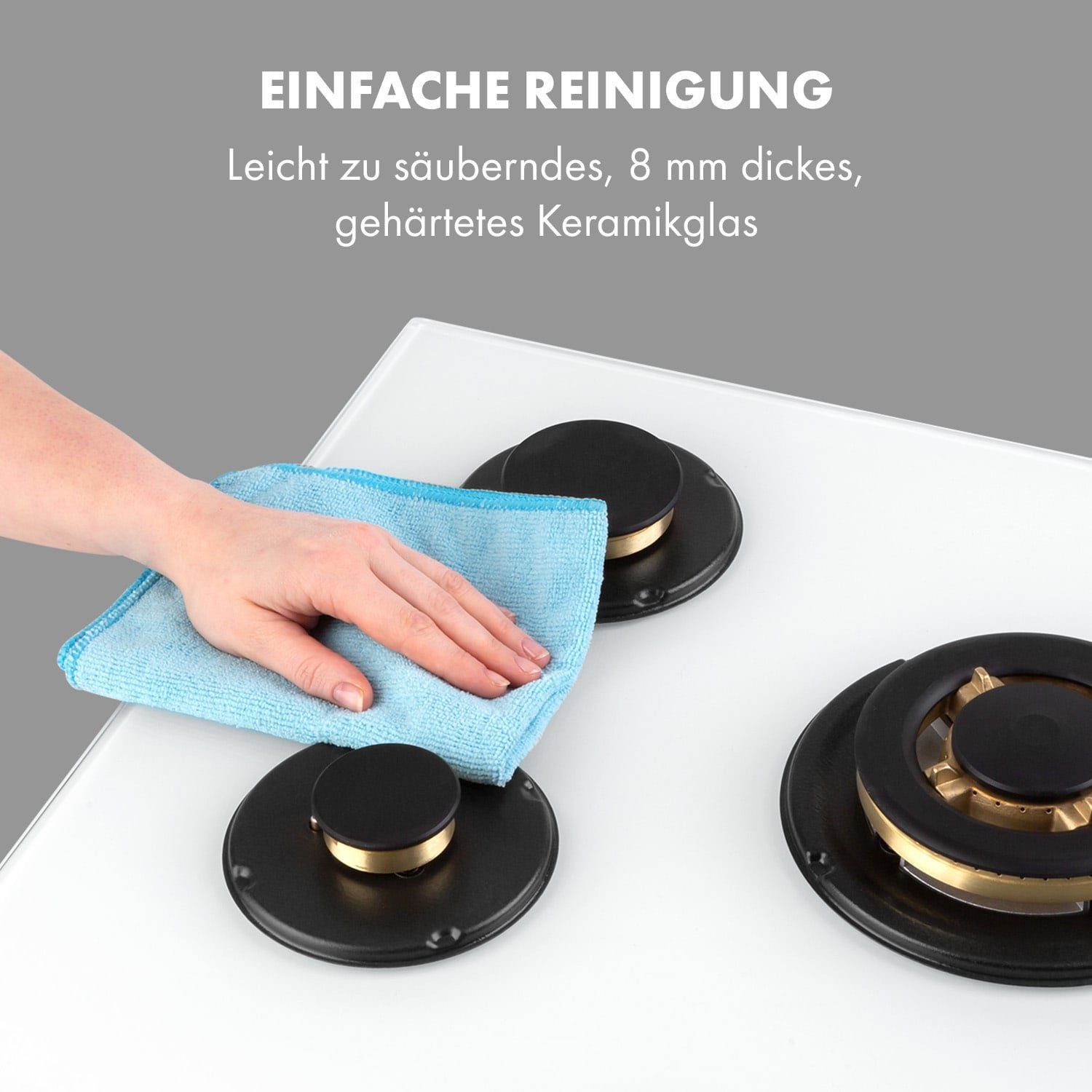Klarstein Gas-Kochfeld Goldflame 5 Gaskochfeld 5-flammig Messing-Brenner Glaskeramik CP11-Goldflame-5-W, Einbau Gas Kochfeld 5 Platten Herdplatte Kochplatte Einbaukochfeld