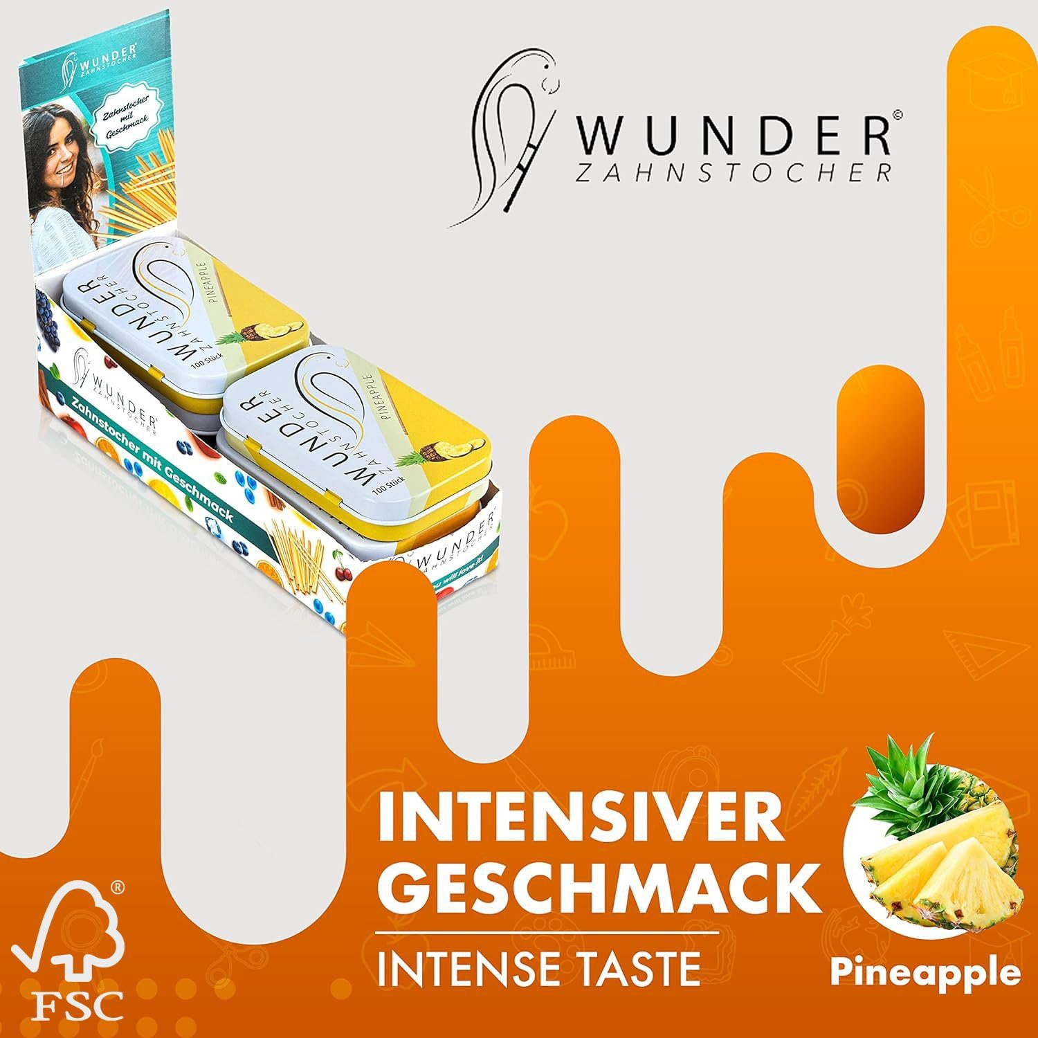 Wunder Zahnstocher Mundpflegecenter Wunder Zahnstocher Display 6er Pack Ananas DS