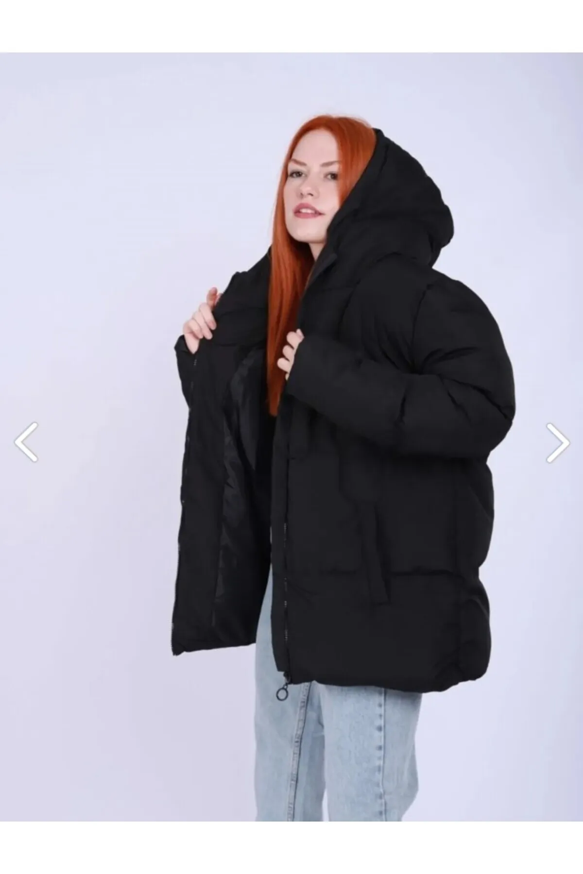 La Mela  Schwarzer Puffermantel mit Kapuze für Damen