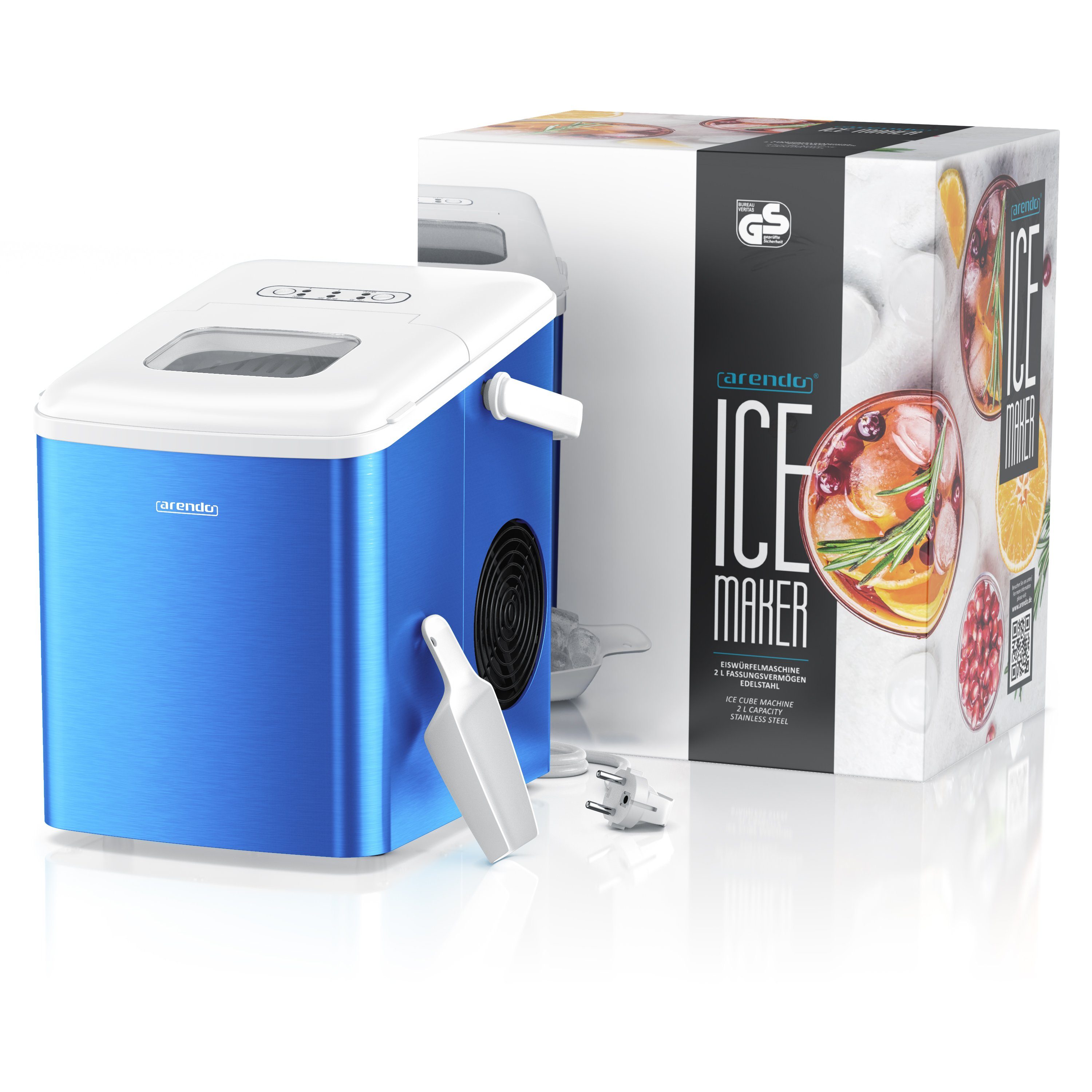 Arendo Eiswürfelmaschine, 120W mit 1,5L Behälter Eiswürfelbereiter, 9 Eiswürfel in 9 Minuten