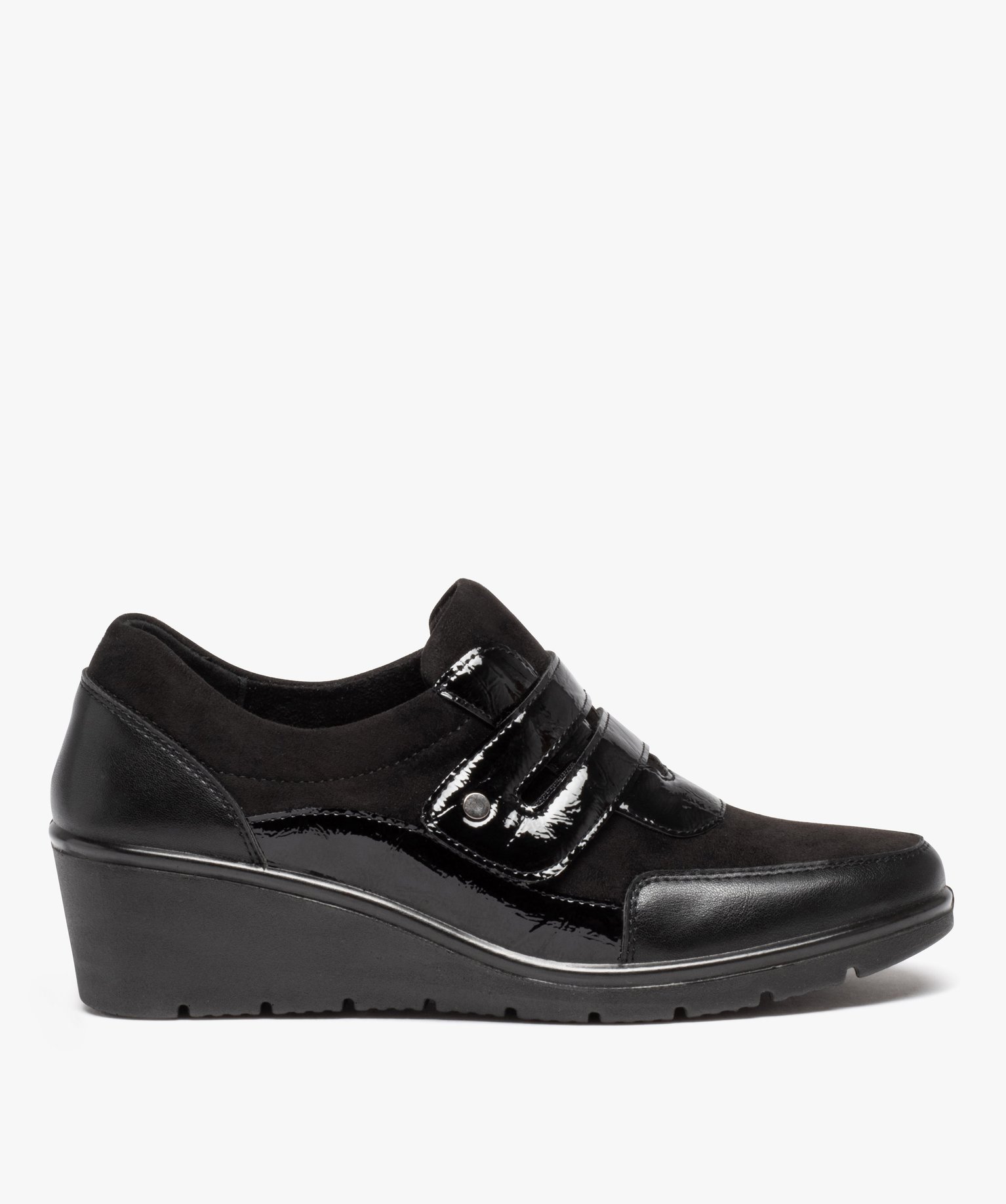 Mocassins femme confort unies à talon compensé et bride ve... noir | GEMO