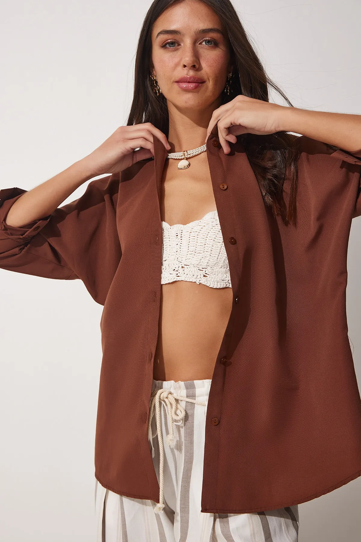 Happiness İstanbul  Hemd - Braun - Oversized