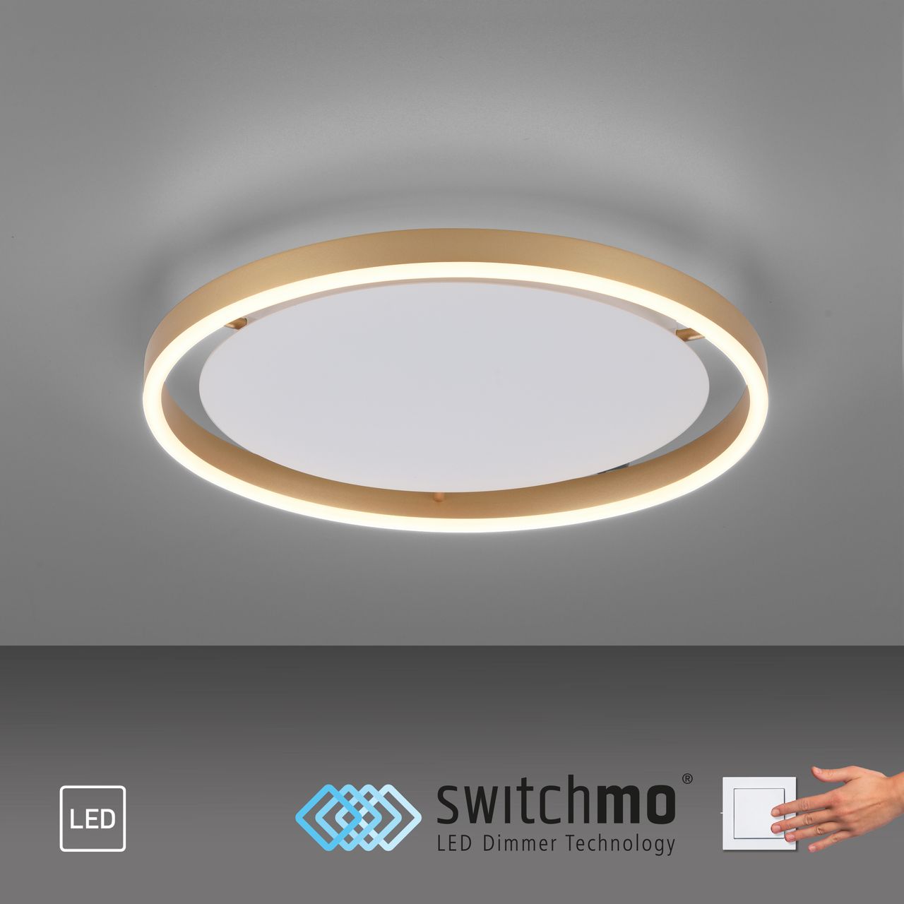 JUST LIGHT LeuchtenDirekt LED Deckenleuchte RITUS, rund, 3-Stufen Dimmer, 3000Kelvin,  Innenleuchte, IP20