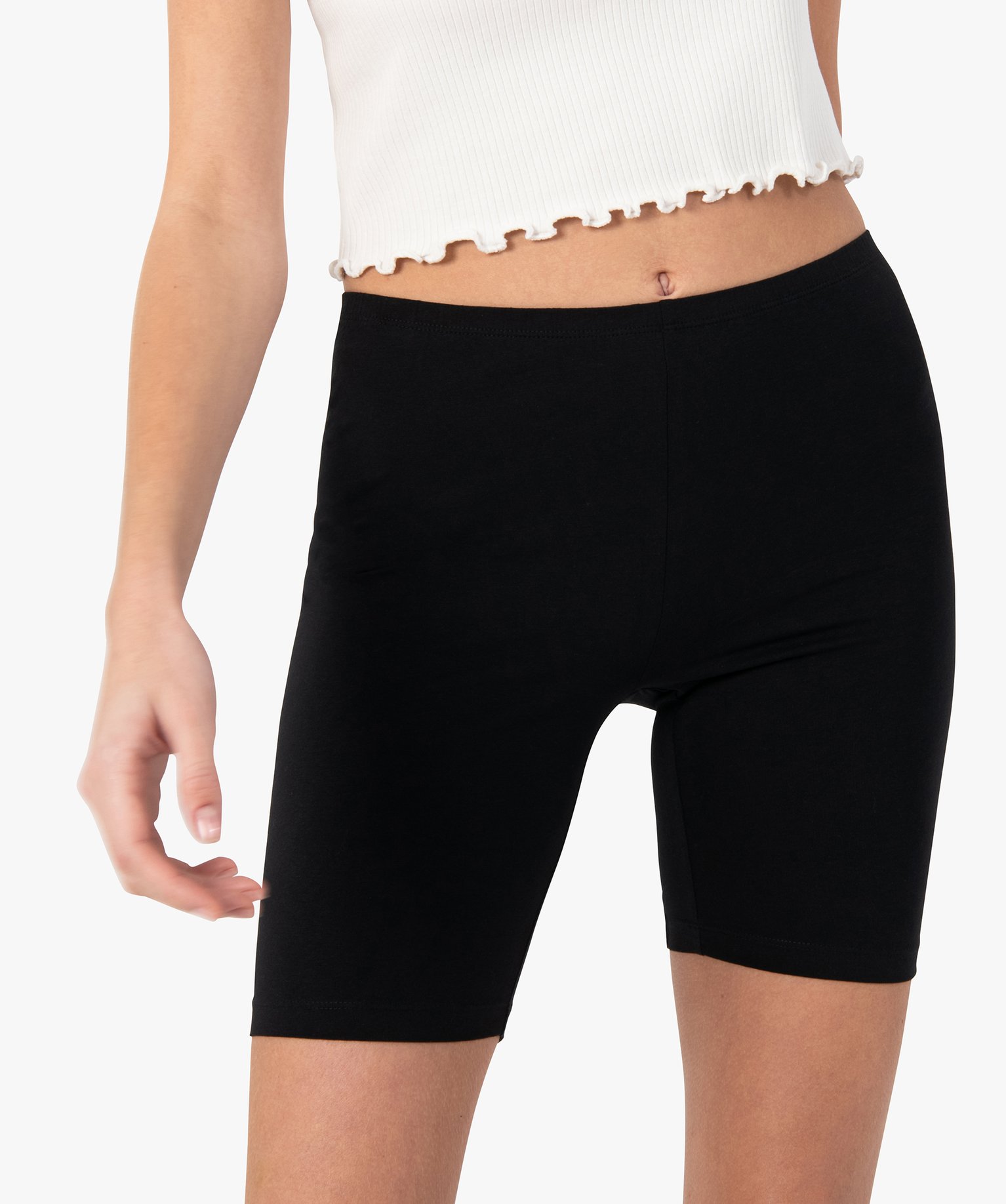 Legging court femme en maille extensible noir | GEMO