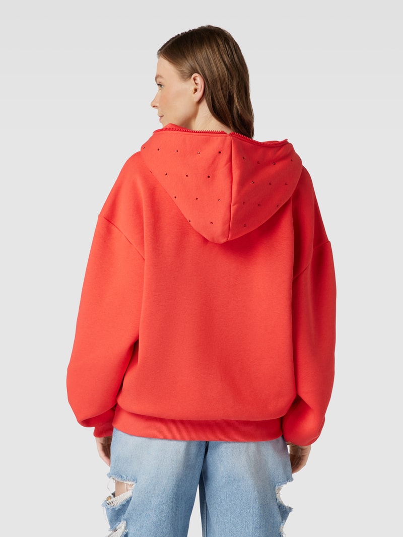 Sweatjacke mit Strasssteinbesatz in hellrot