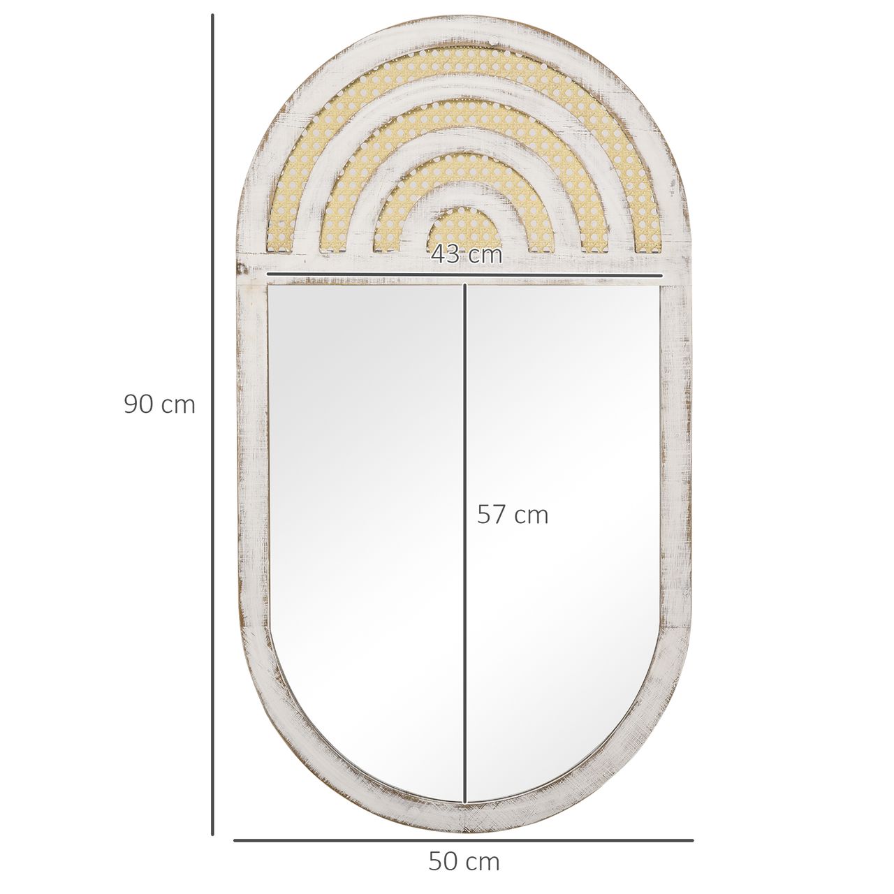 HOMCOM Wandspiegel, Wohnzimmerspiegel, 50 x 90 cm Flurspiegel mit Rattenoptik