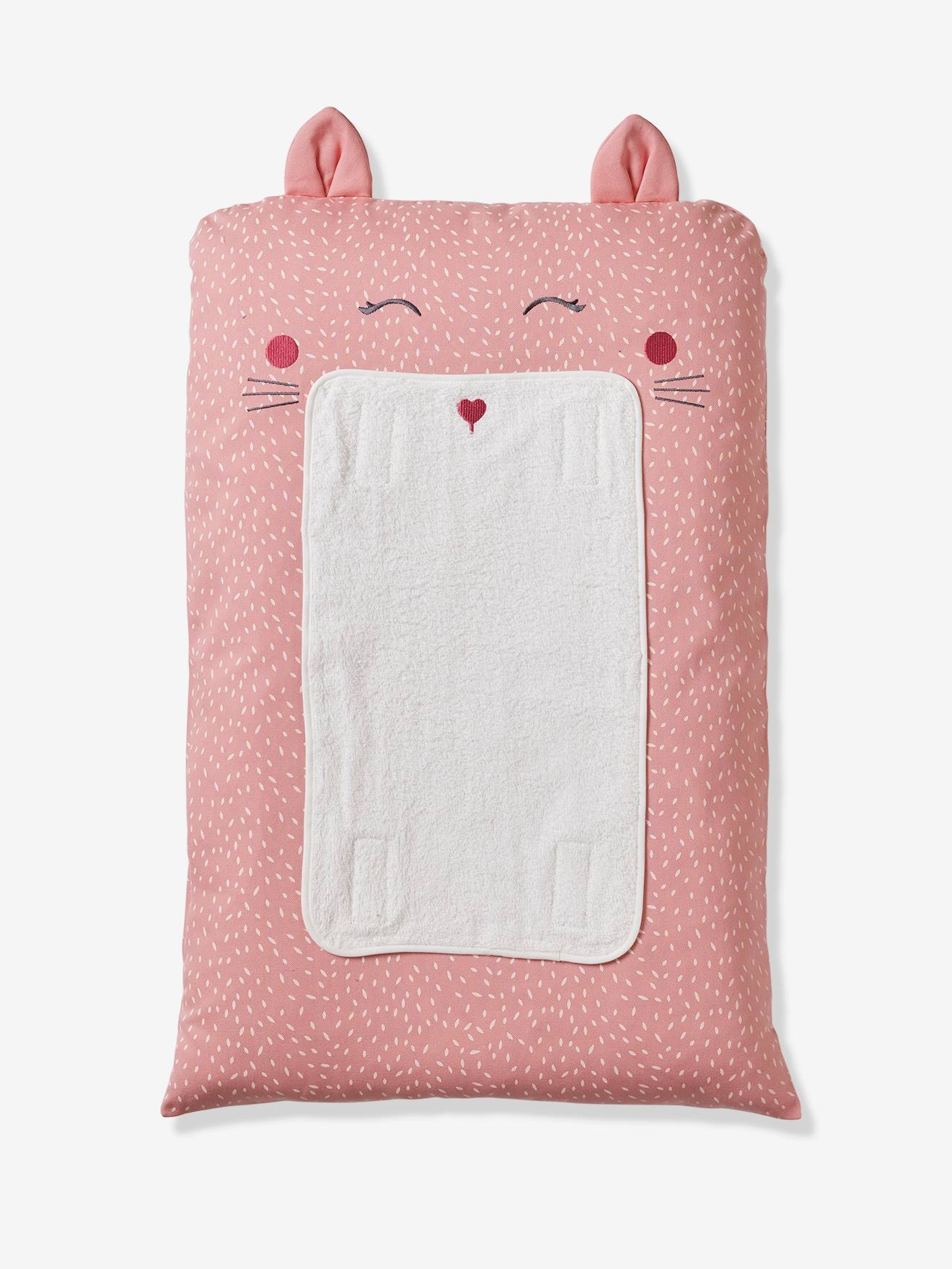 Vertbaudet Bezug für Baby Wickelauflage KATZE, personalisierbar Oeko-Tex - rosa bedruckt