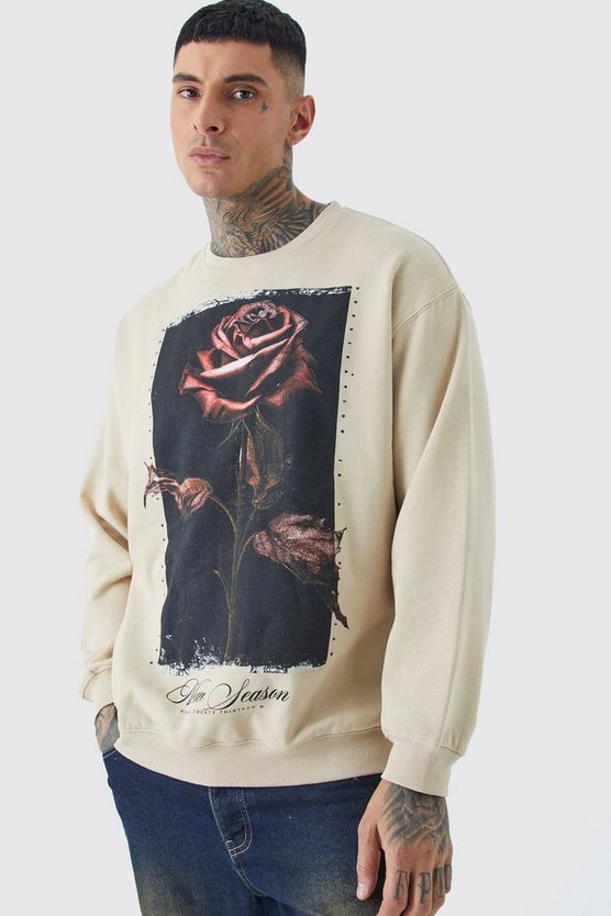 Tall Oversize Sweatshirt mit Rosen-Print